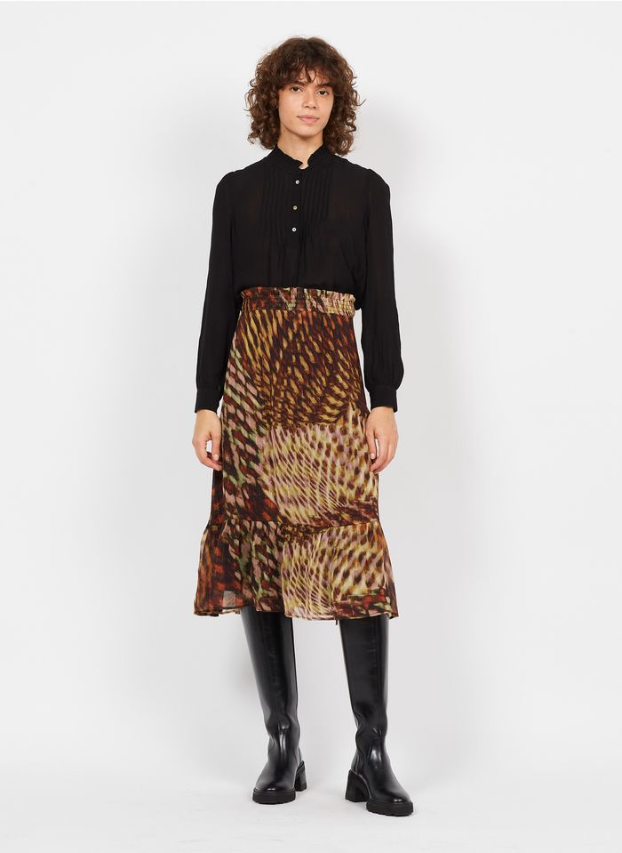 SUD EXPRESS Khaki Printed voile midi skirt