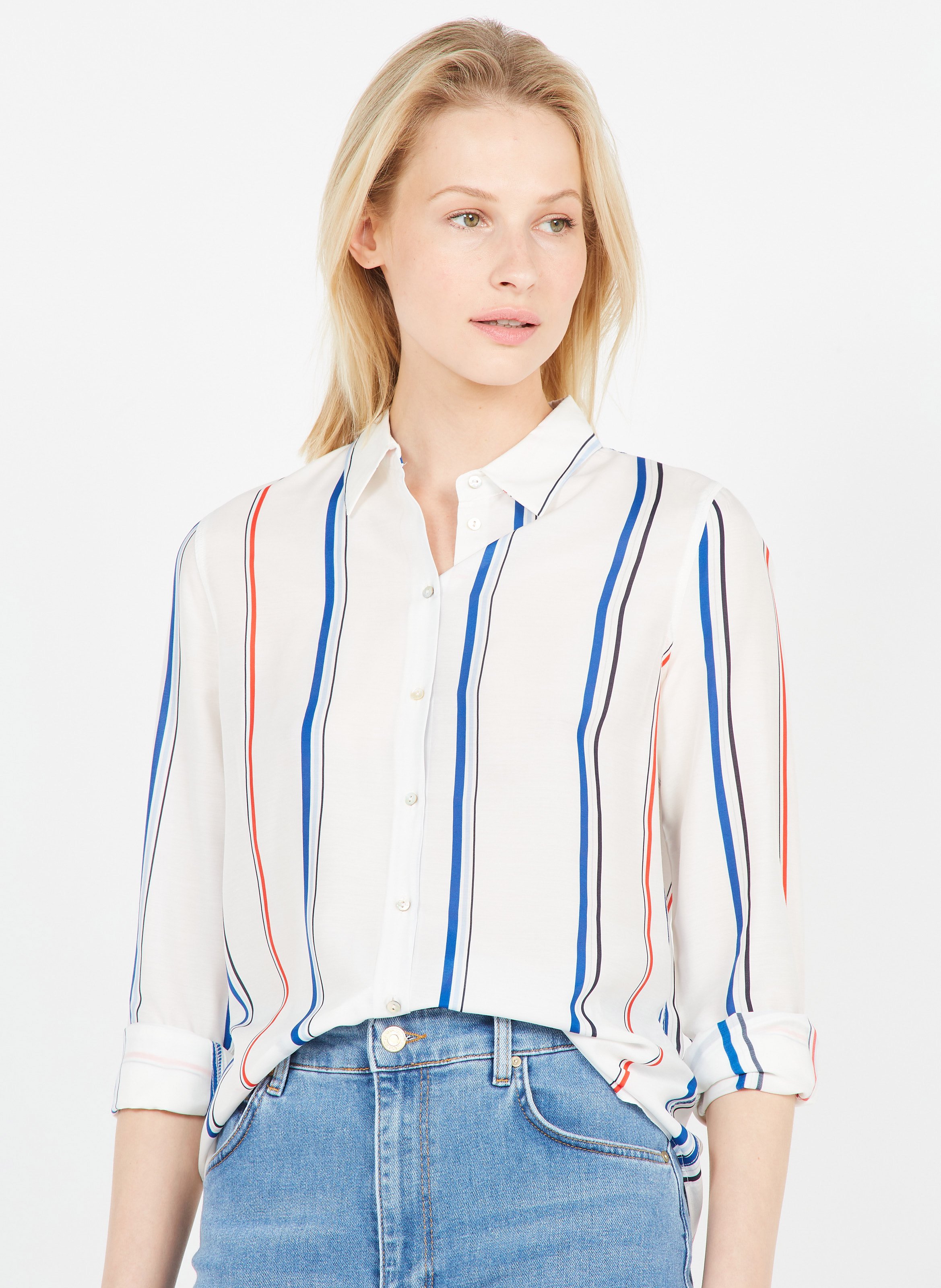 Striped Shirt With Classic Collar Blanc 