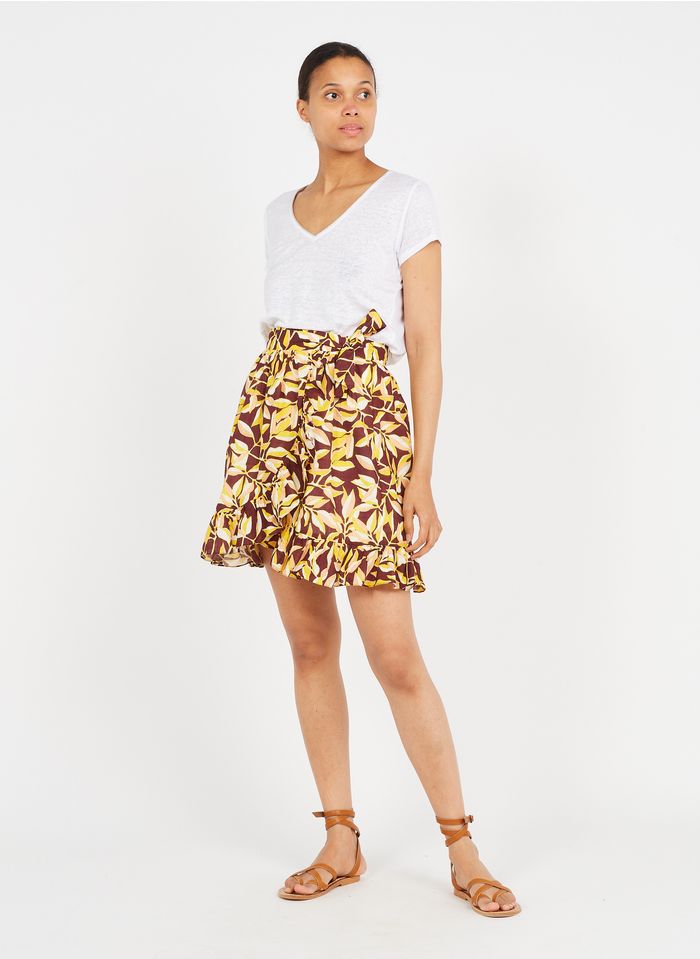 SOEUR Yellow Short printed cotton wrap skirt