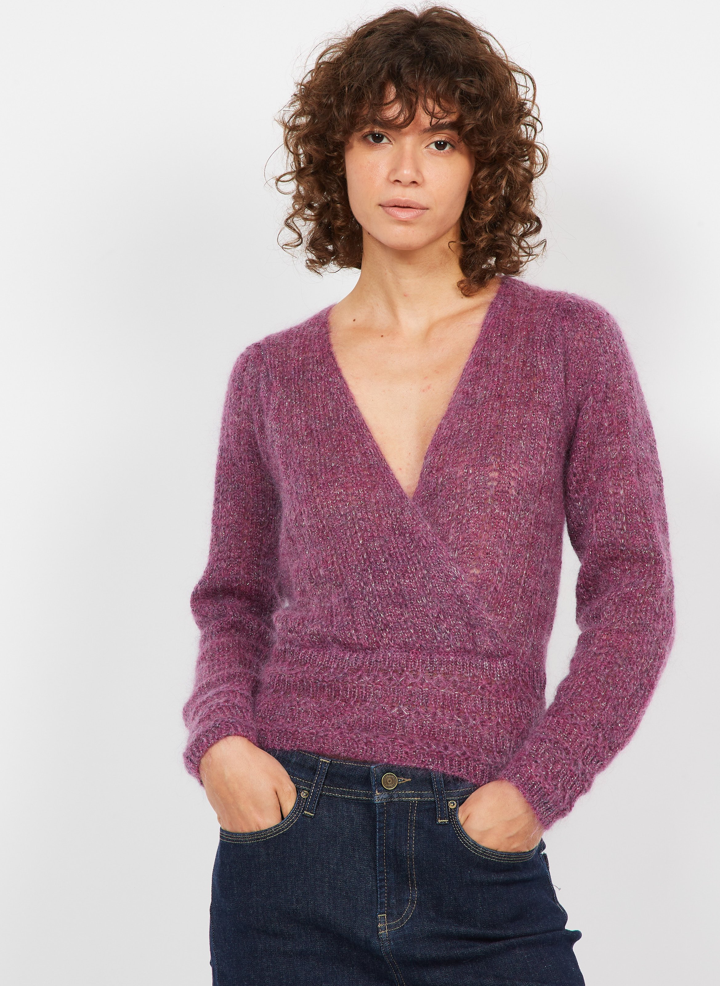 Wool-blend Wrap Sweater Prune Chine Sud 