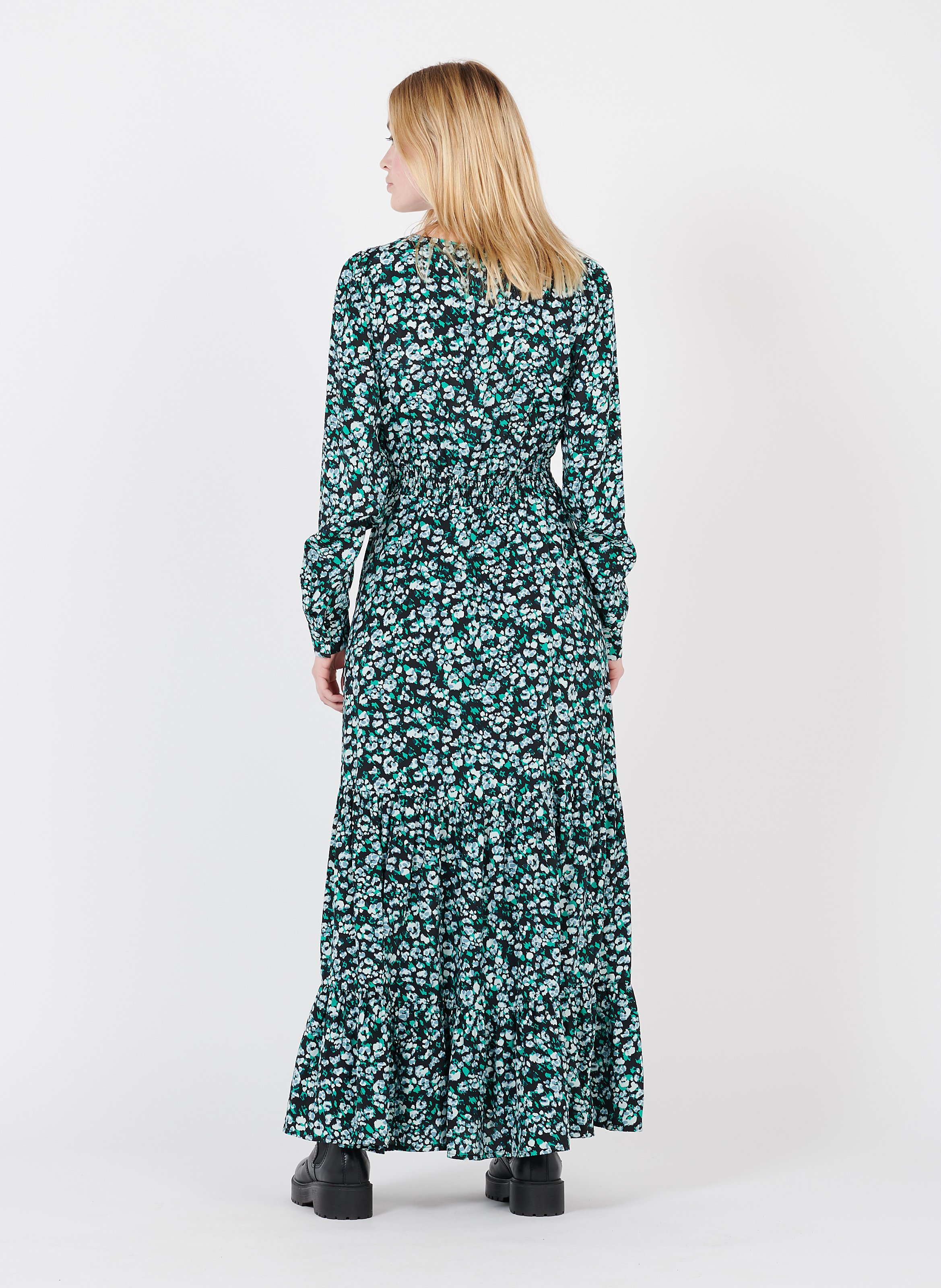 green patterned midi dress