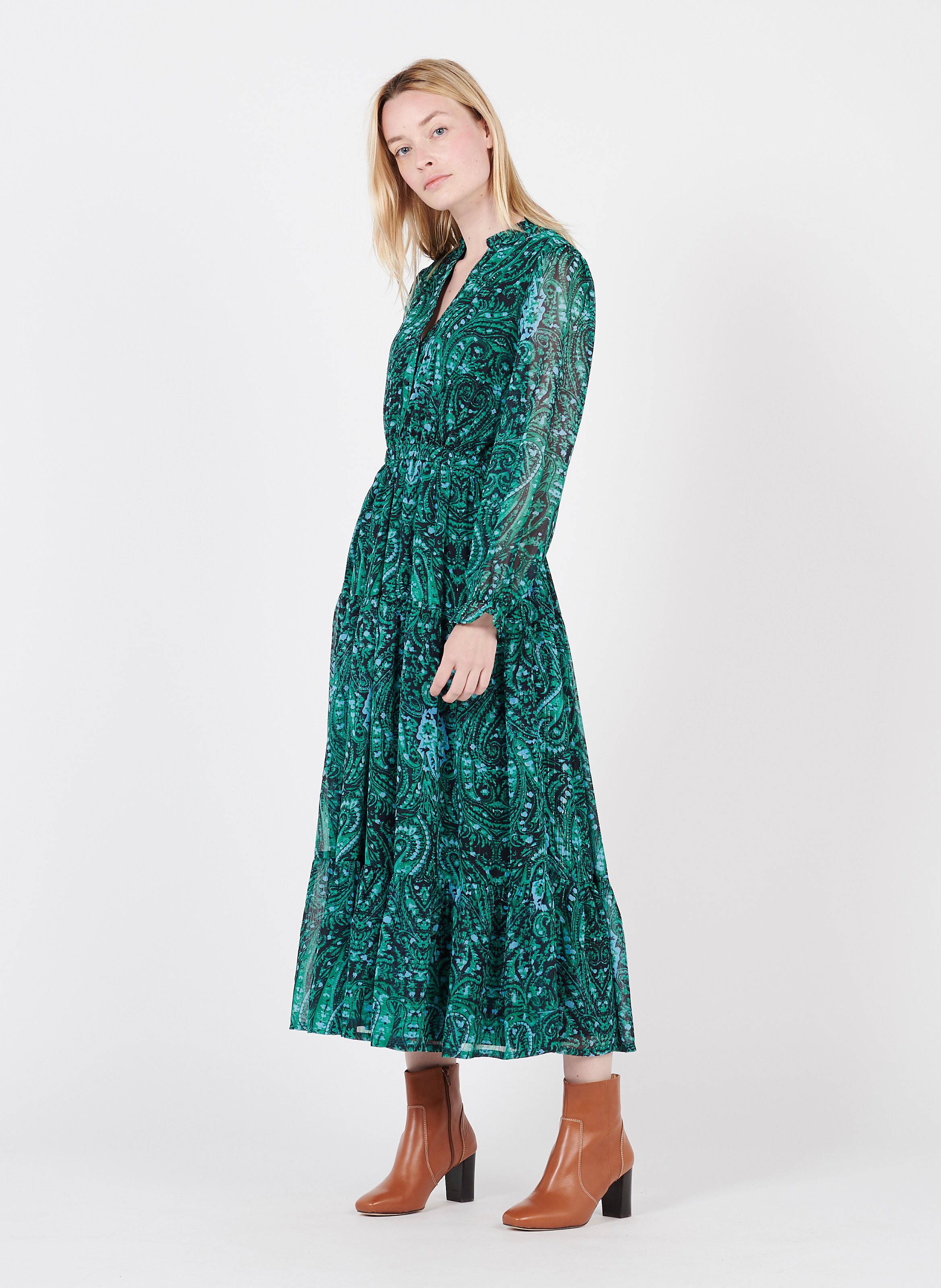 whistles green jungle cat dress