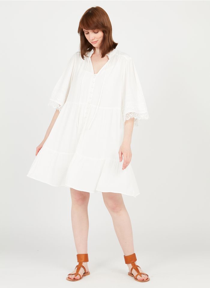 SUNCOO White Short fluid lace dress