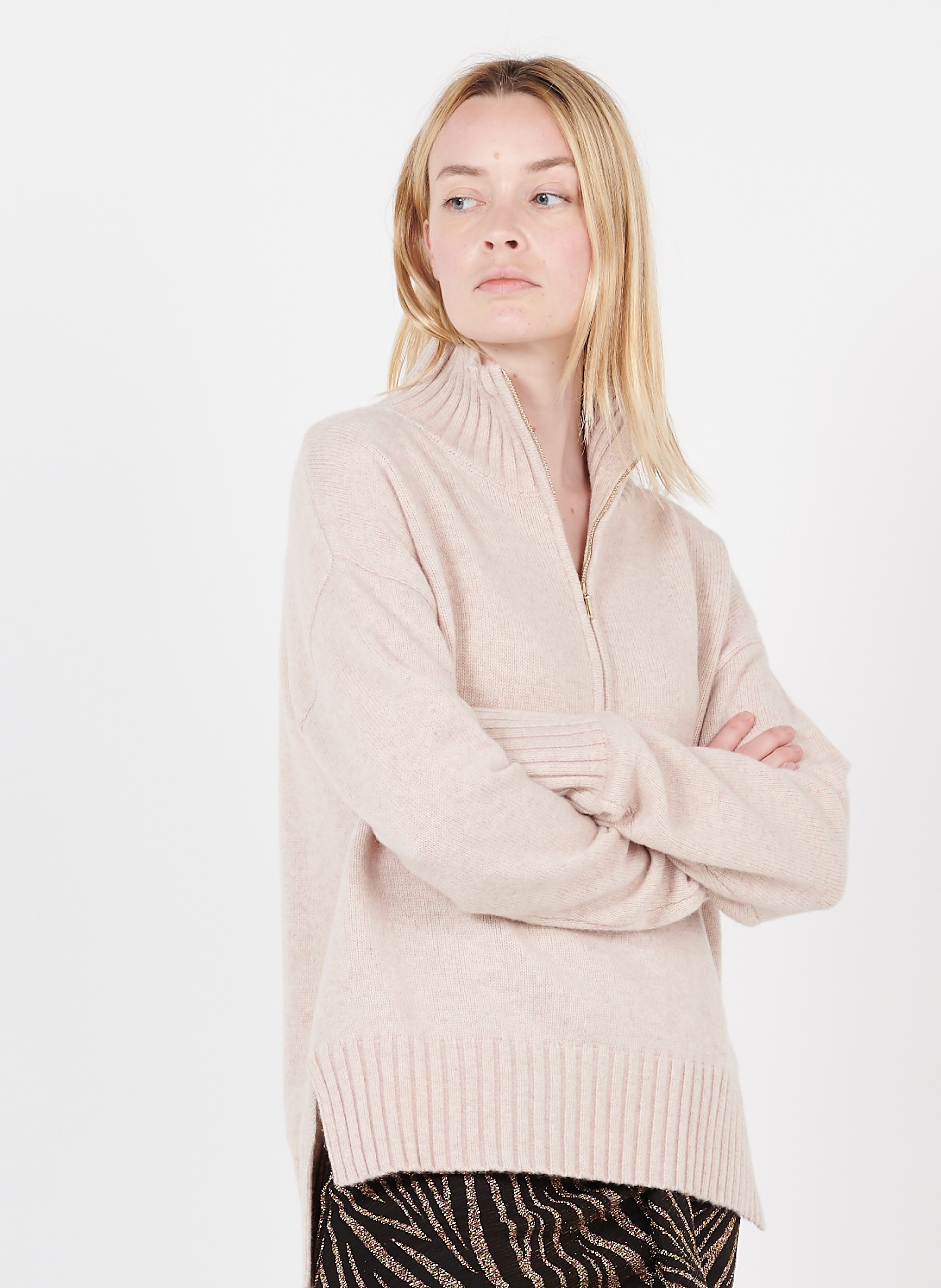 high neck zip jumper womens