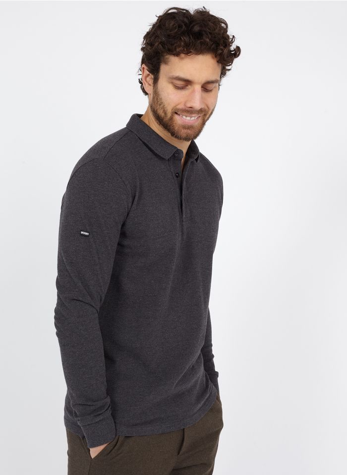 SUPERDRY Grey Regular-fit organic cotton polo shirt