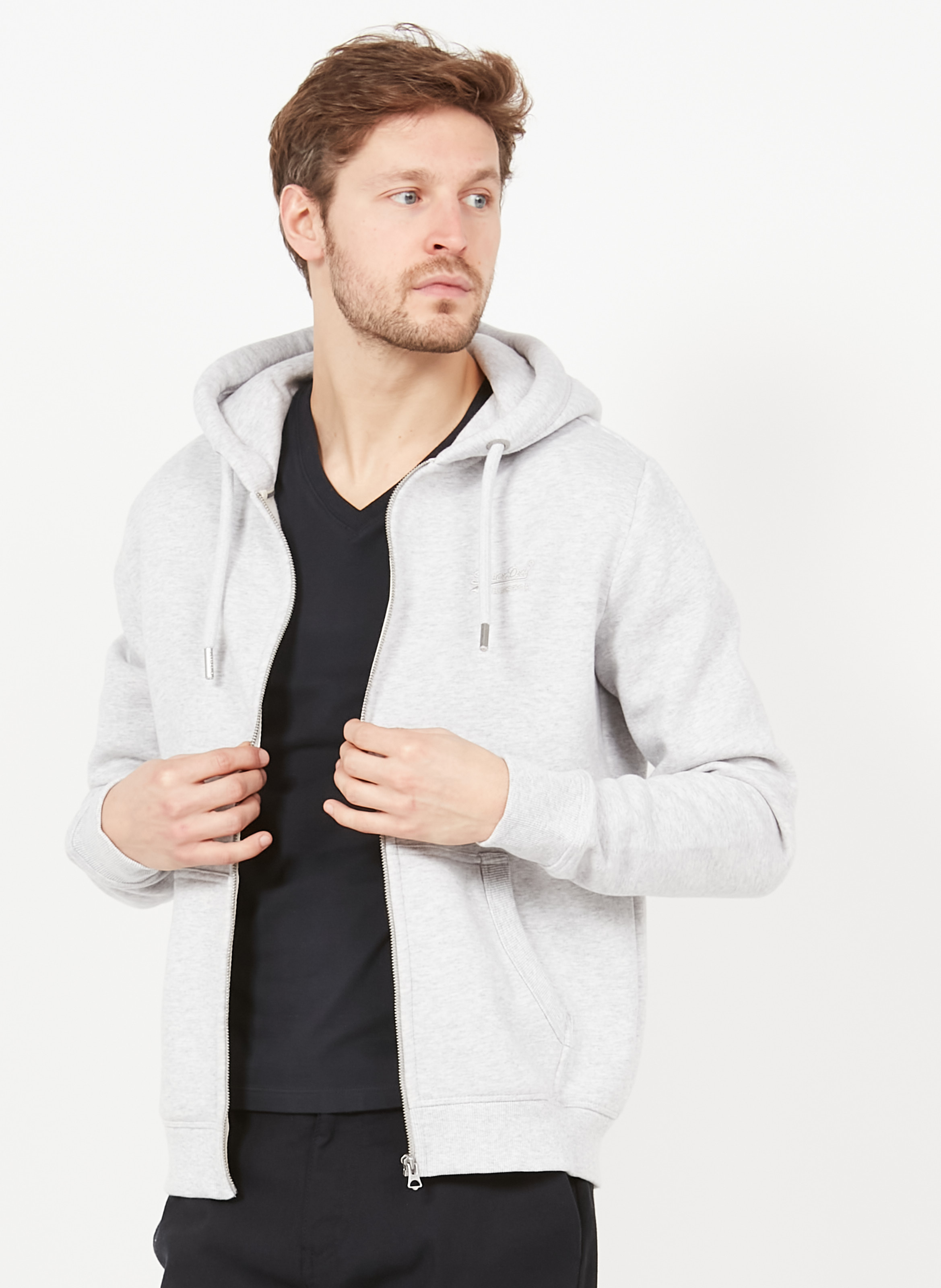 SUPERDRY Grey Regular-fit zip-up cotton-blend hoodie