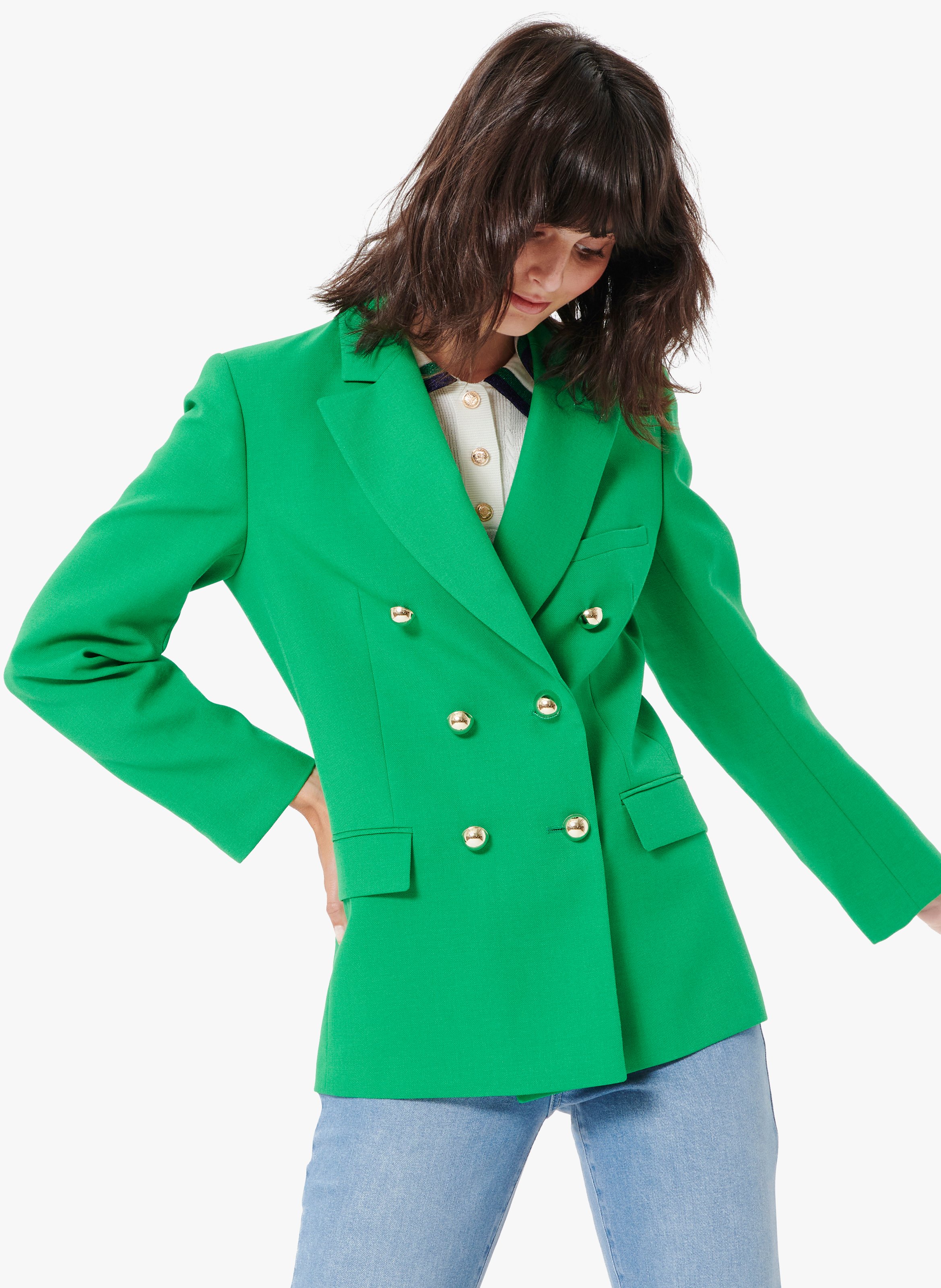 green tailored jacket