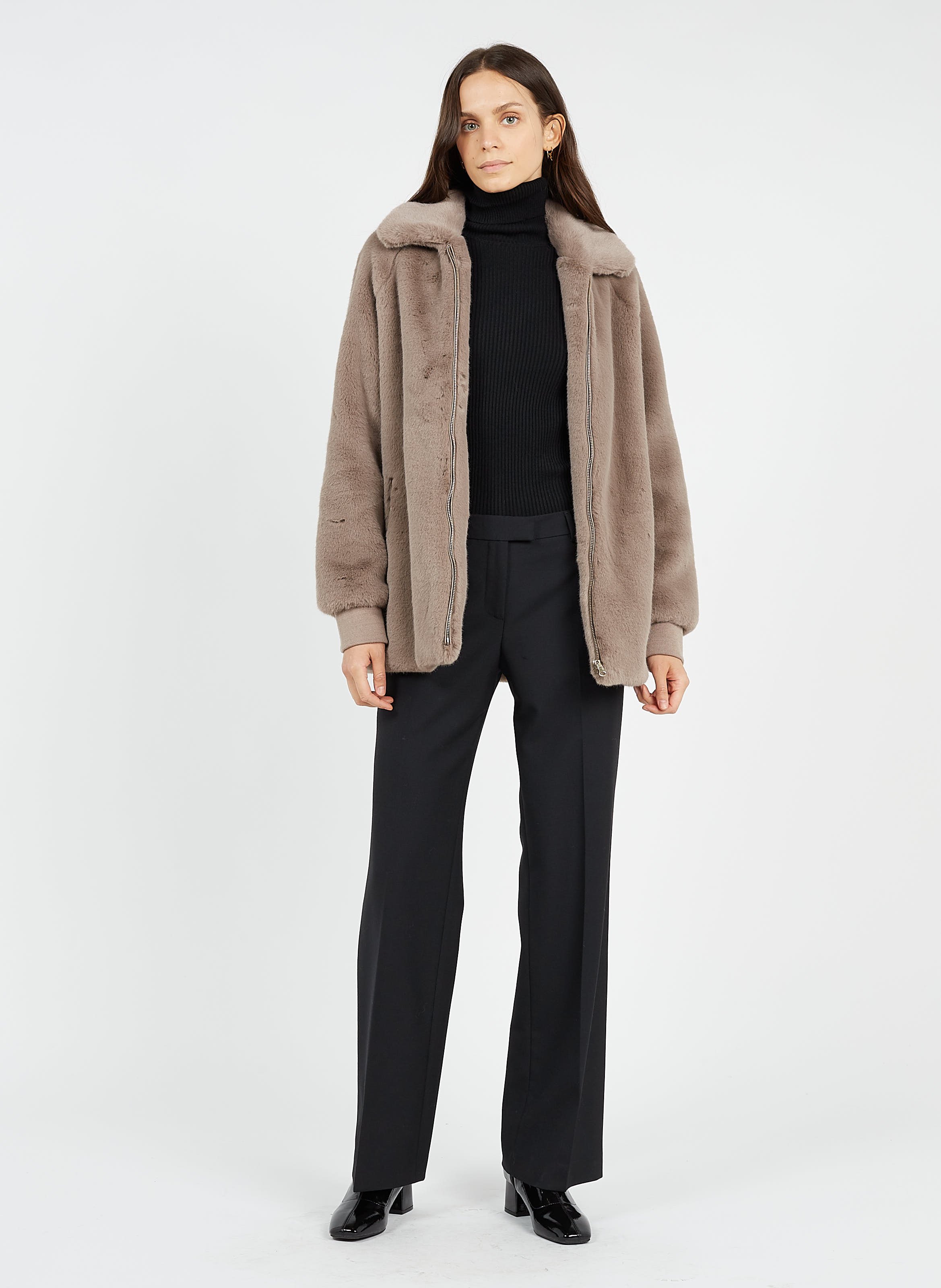 taupe faux fur jacket