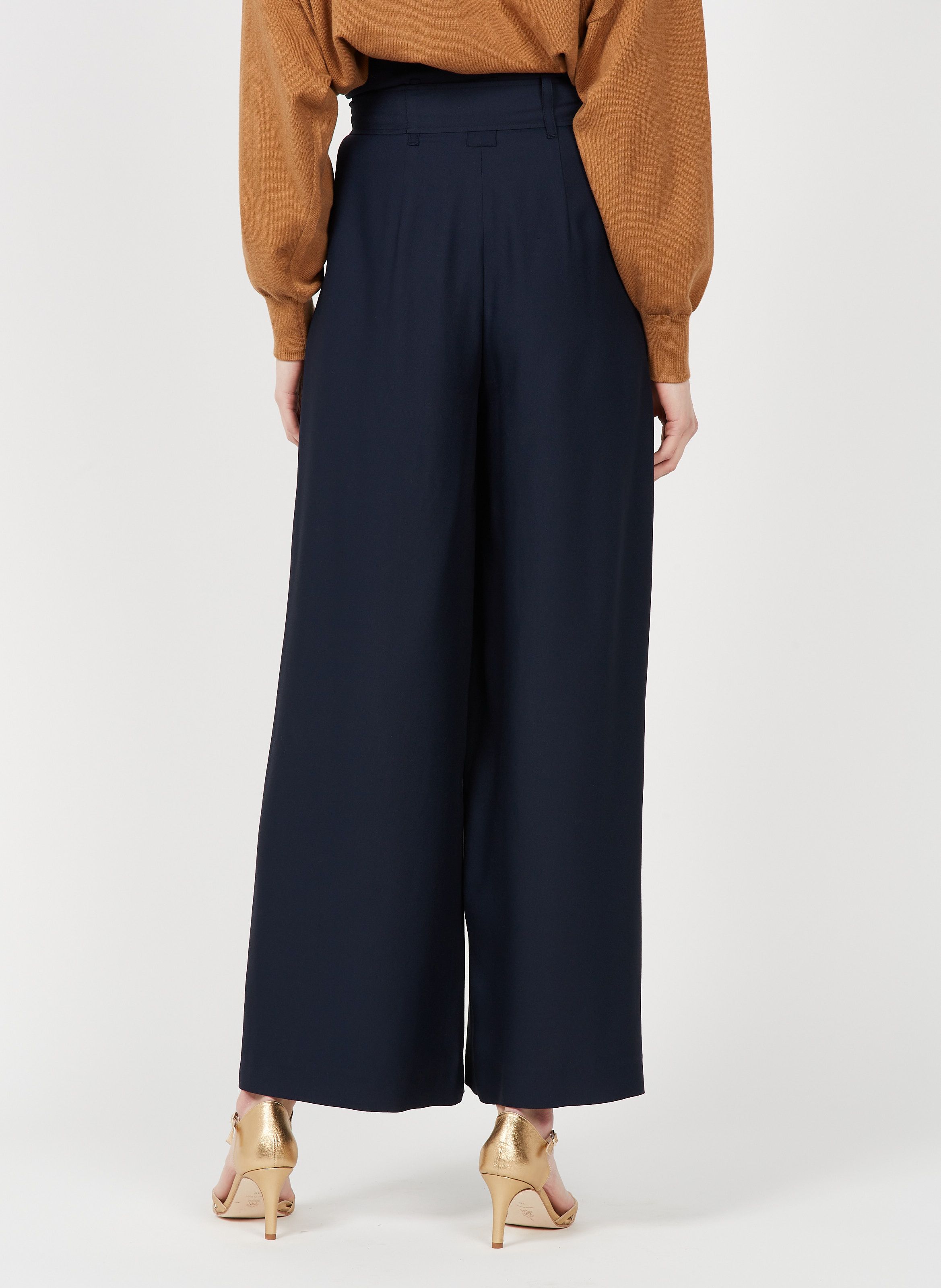 Blue Fluid wide-leg pants with high waist