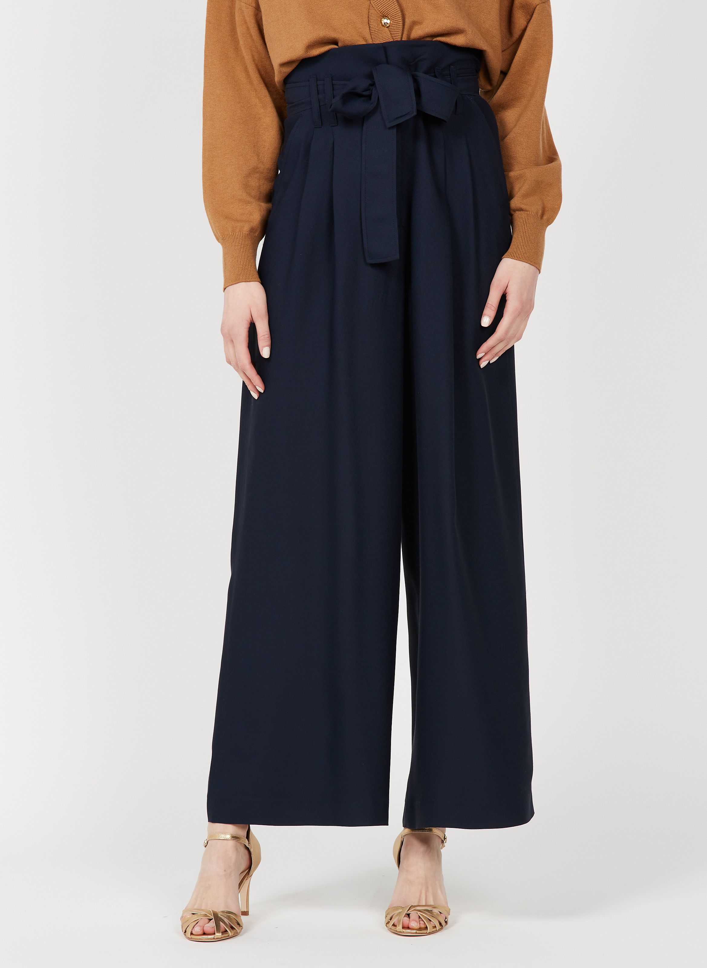 New autumn-winter 2021/2022 collection FLUID WIDE-LEG PANTS WITH HIGH WAIST  BLEU NUIT TARA JARMON - WOMEN  Place des Tendances