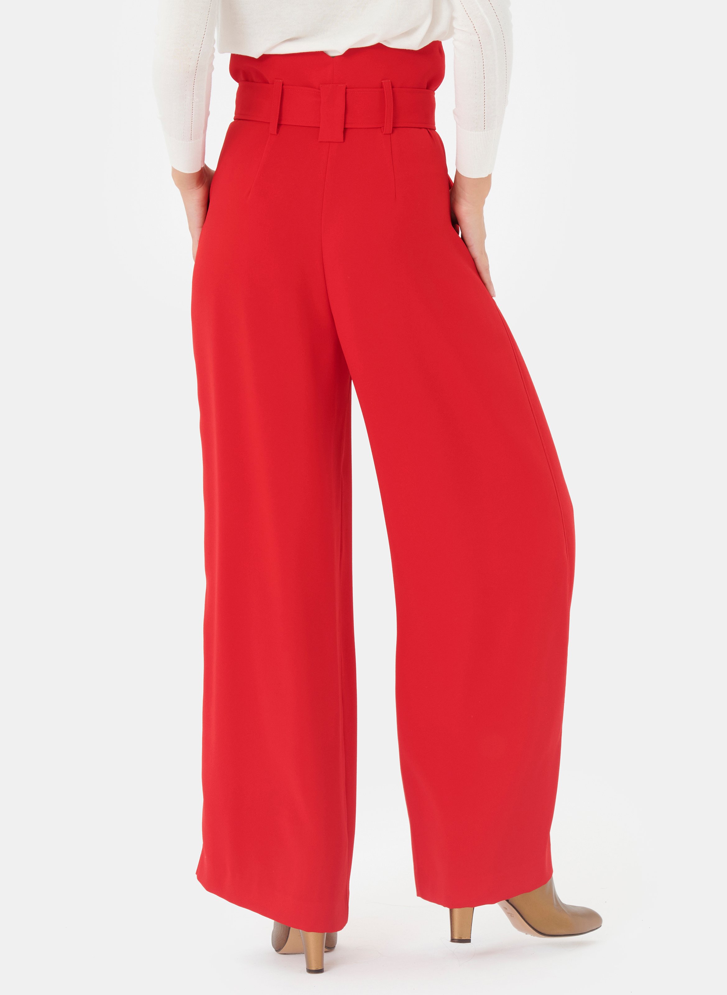 red wide leg high waisted pants