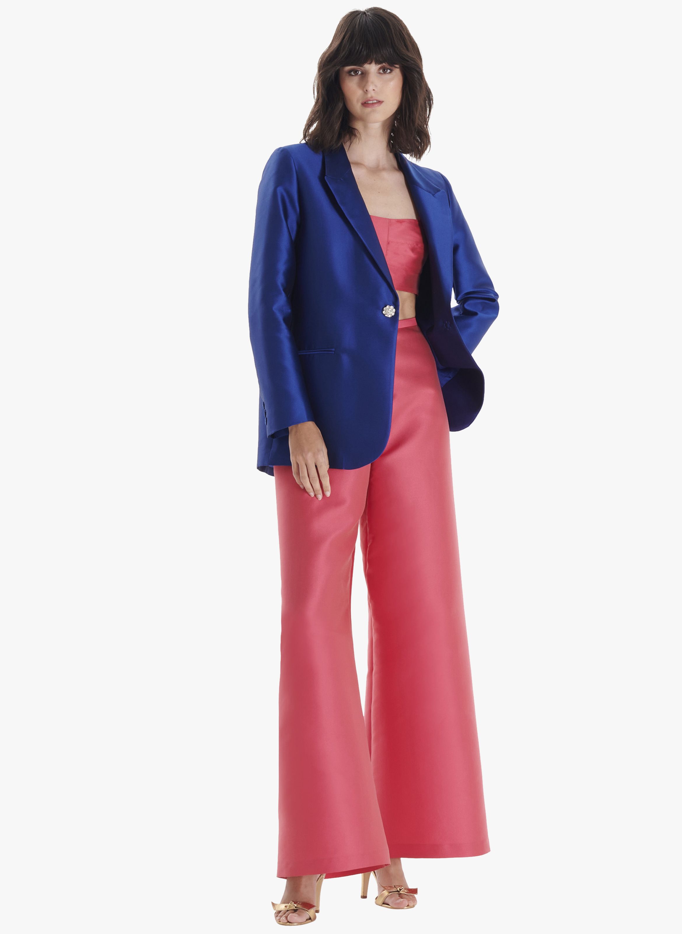 blue satin suit womens