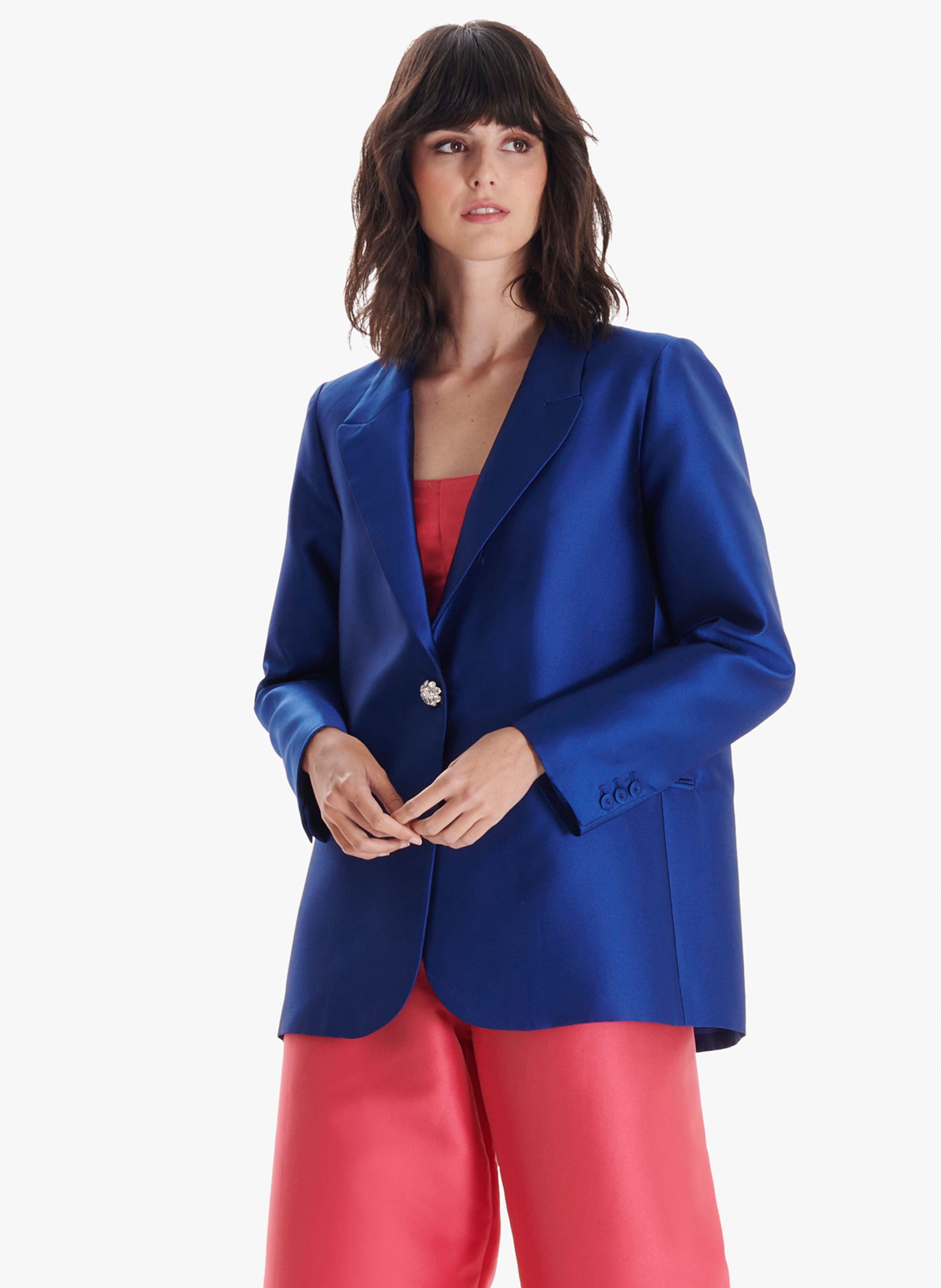 blue satin suit womens