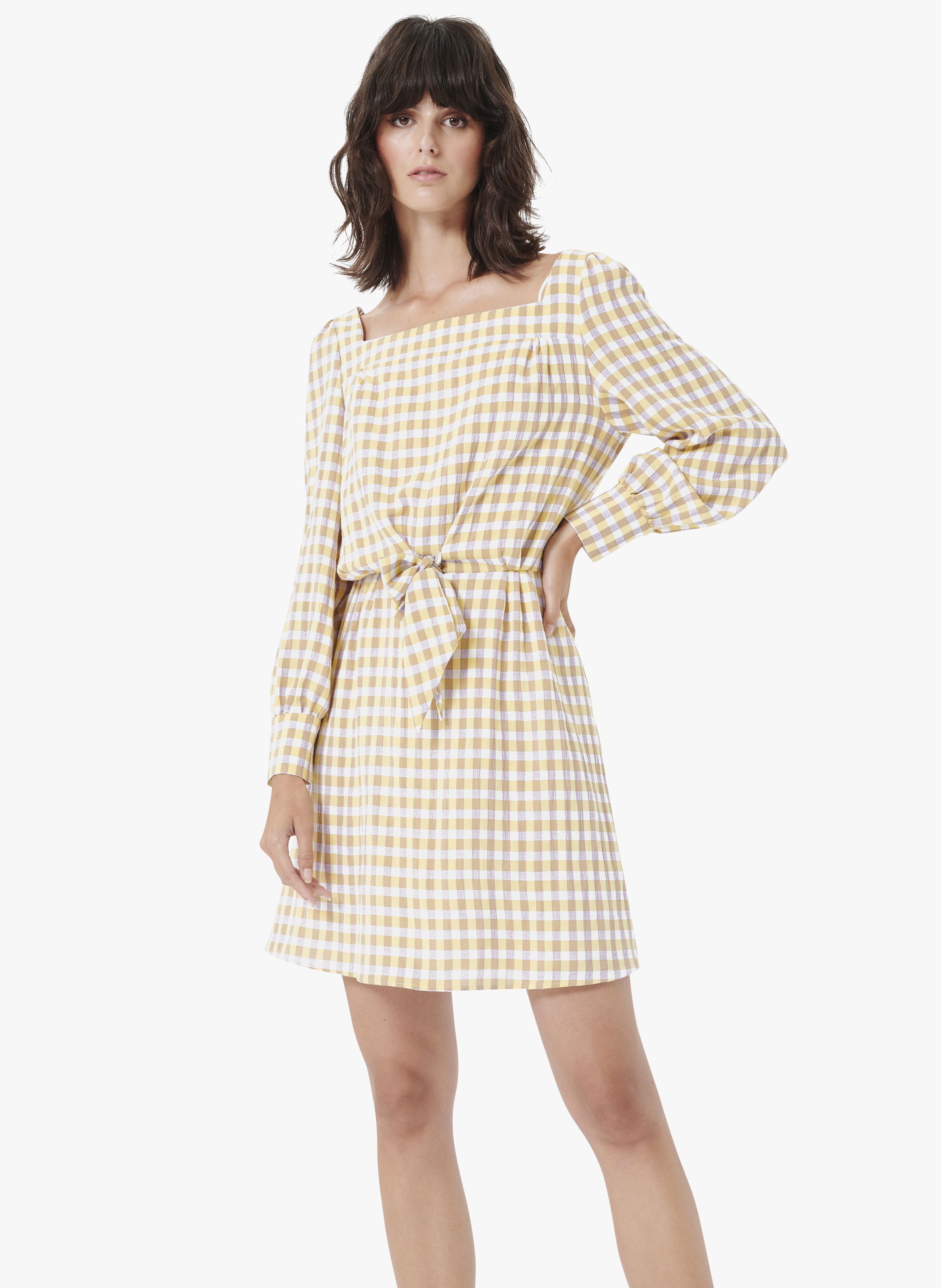 checkered square neck dress