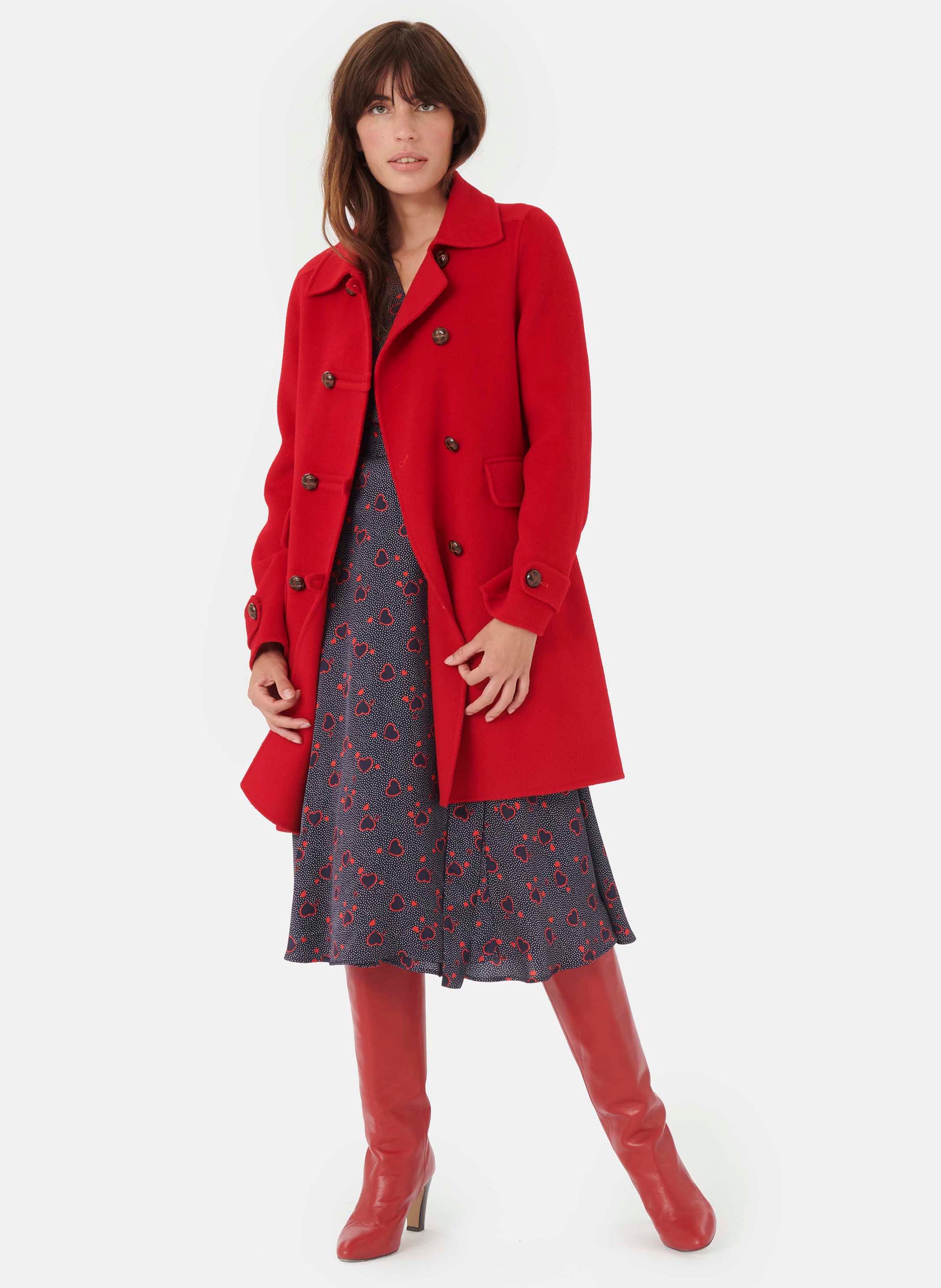 womens red wool blend coat