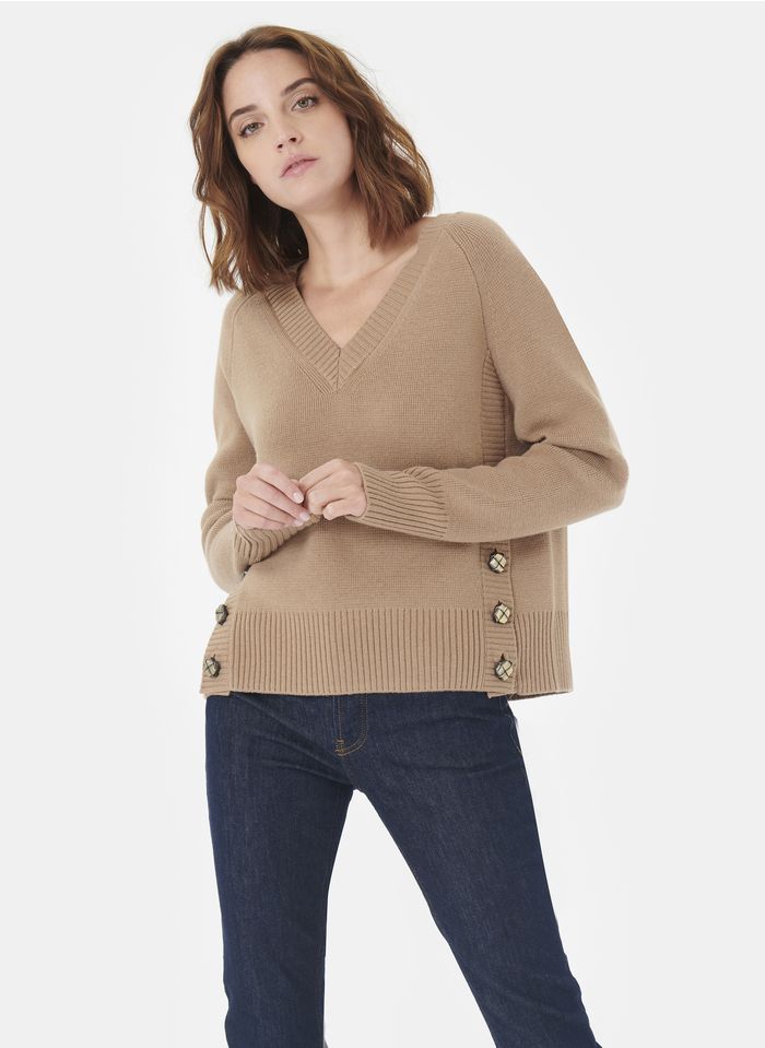TARA JARMON Beige Wool-blend V-neck sweater