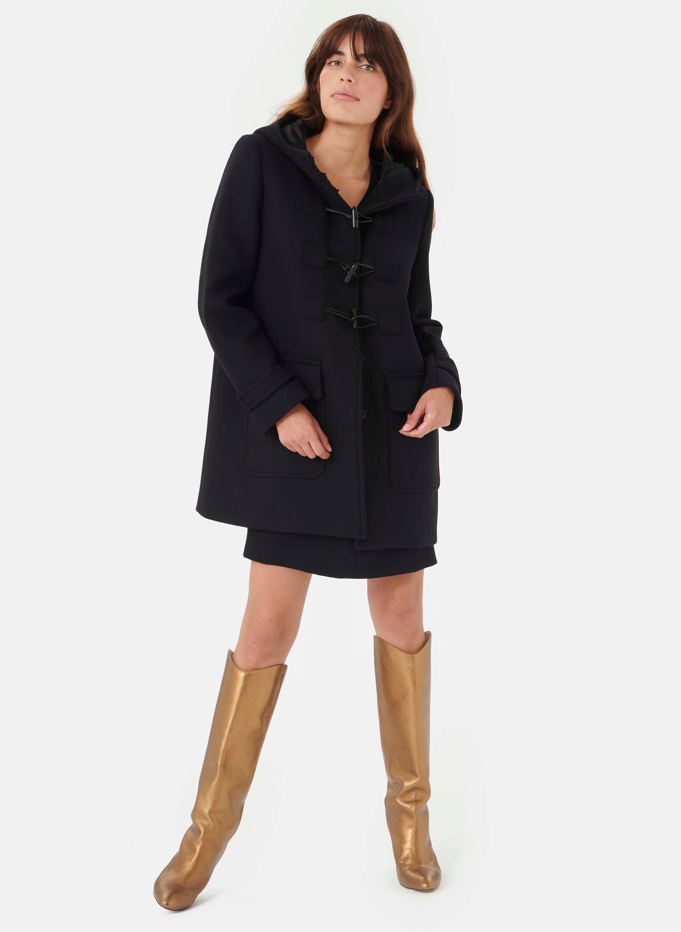 black wool duffle coat