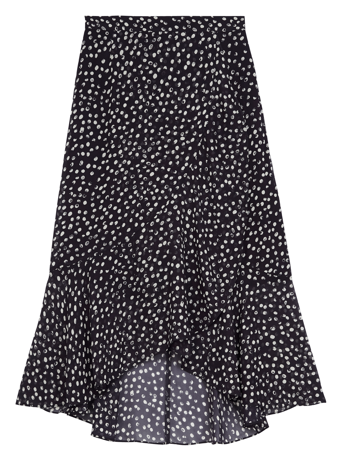 white midi skirt with black dots