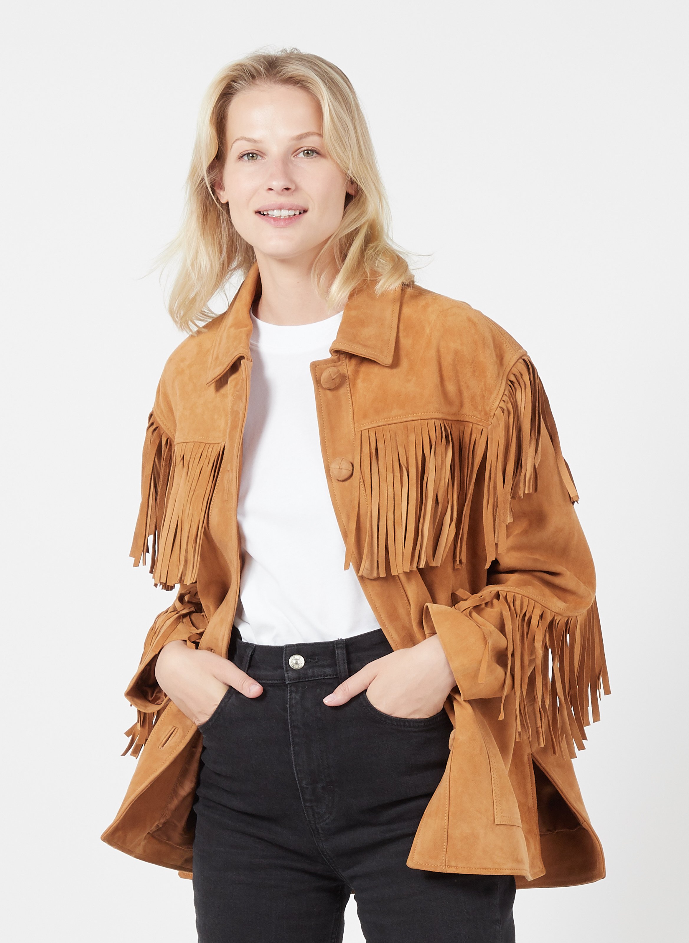 beige leather jacket