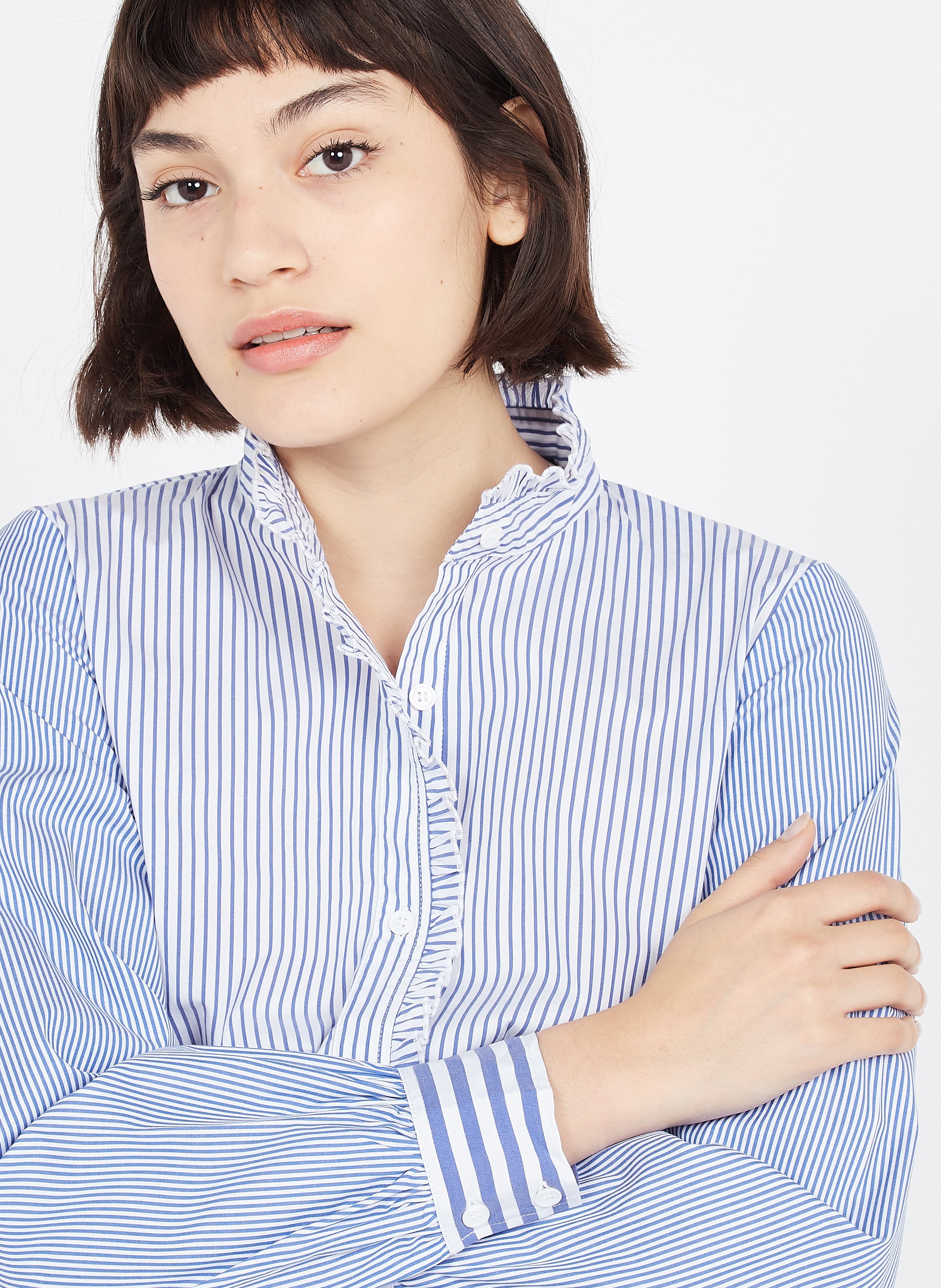 Sale High-neck Striped Cotton-blend 