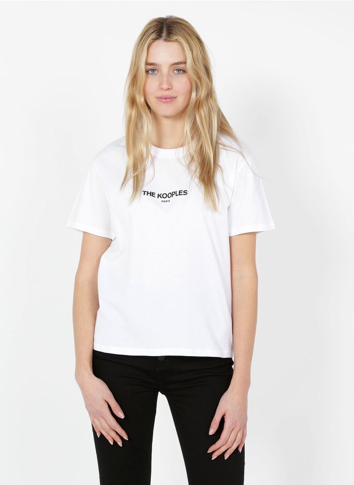 THE KOOPLES White Round-neck cotton T-shirt with screen print