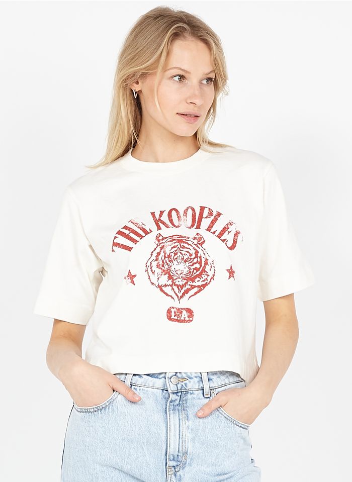 THE KOOPLES White Round-neck printed cotton T-shirt
