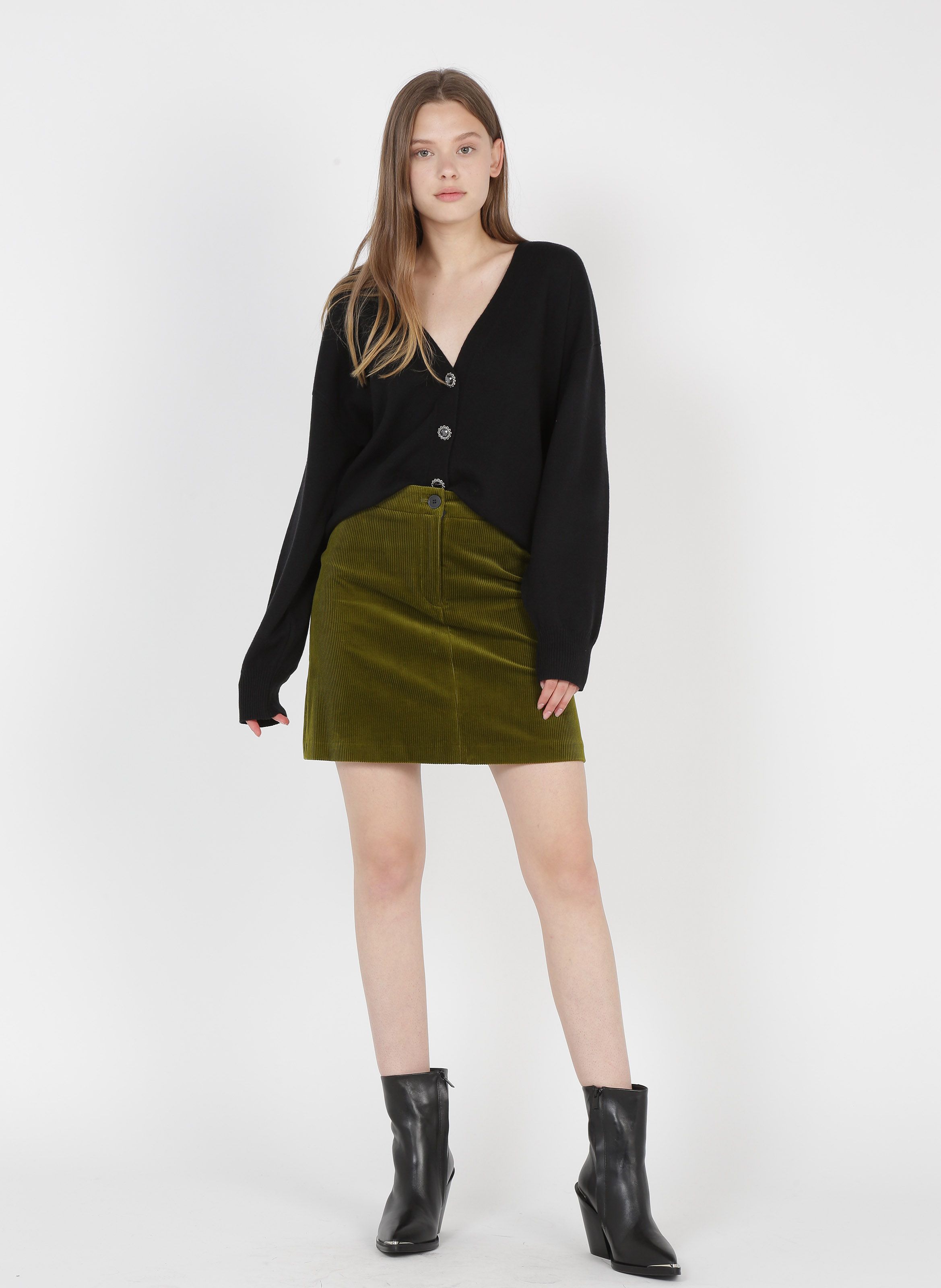 women's green corduroy skirt