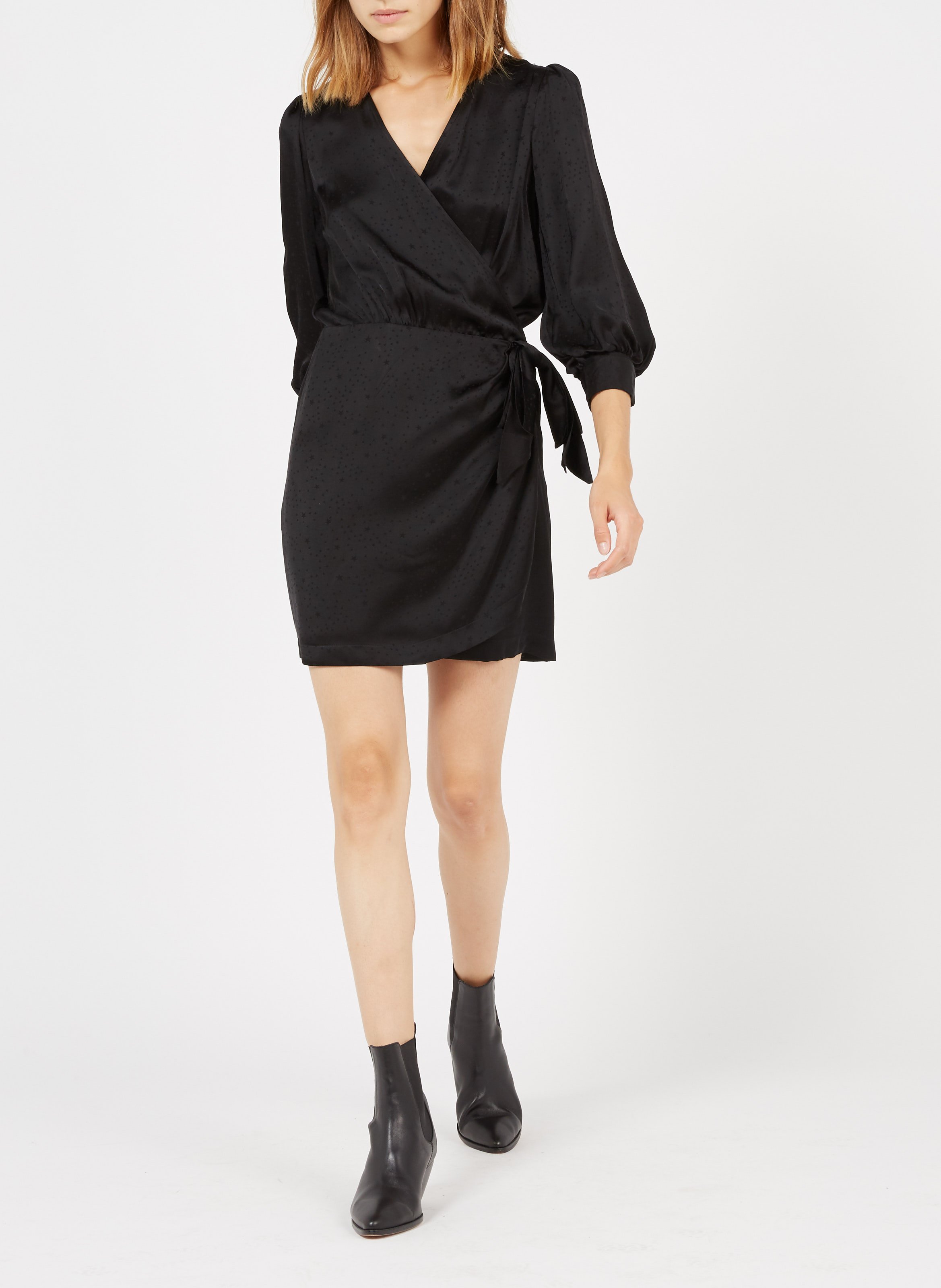 black short wrap dress