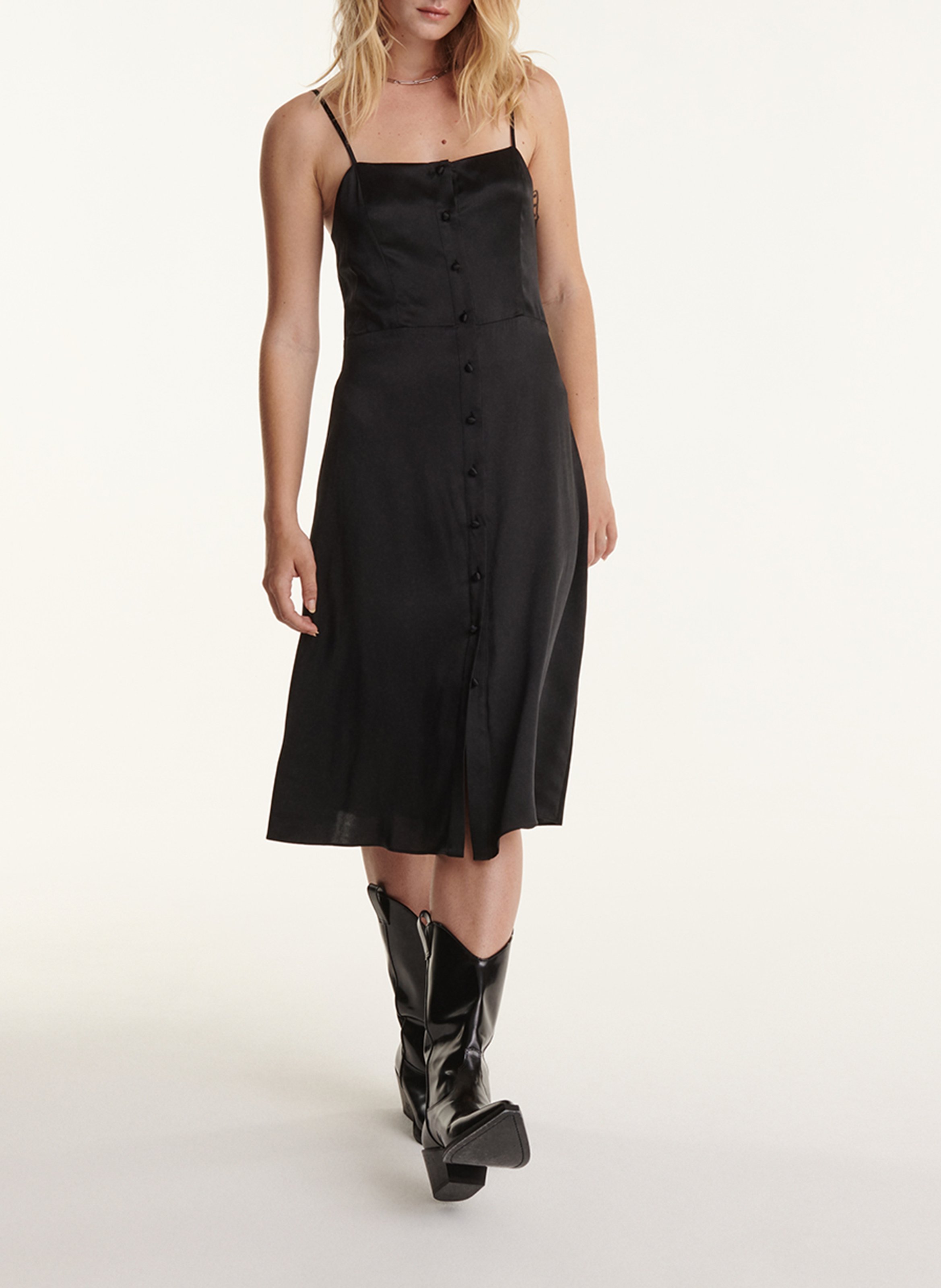 black silk sheath dress