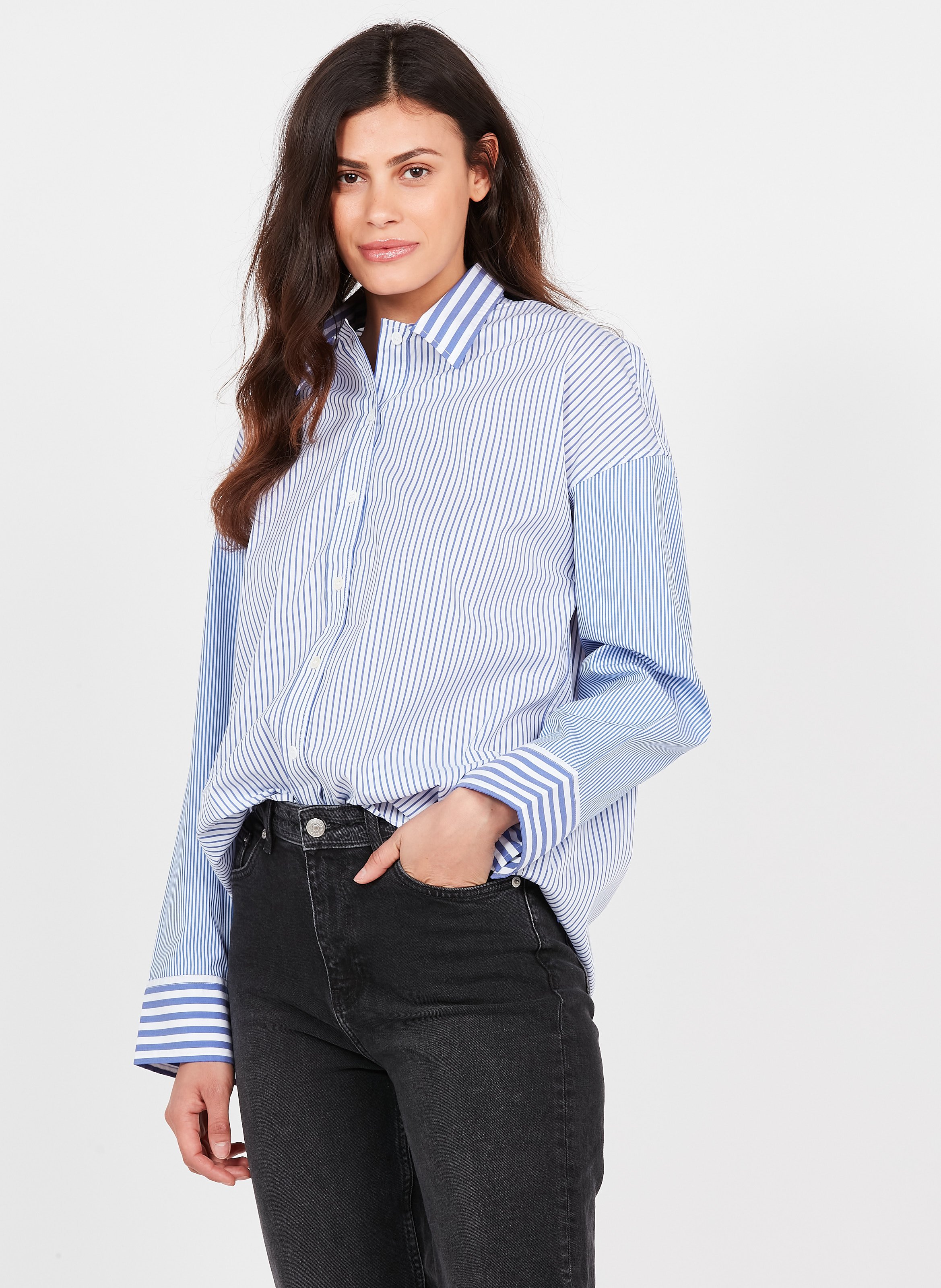 Sale Striped Cotton Shirt With Classic 