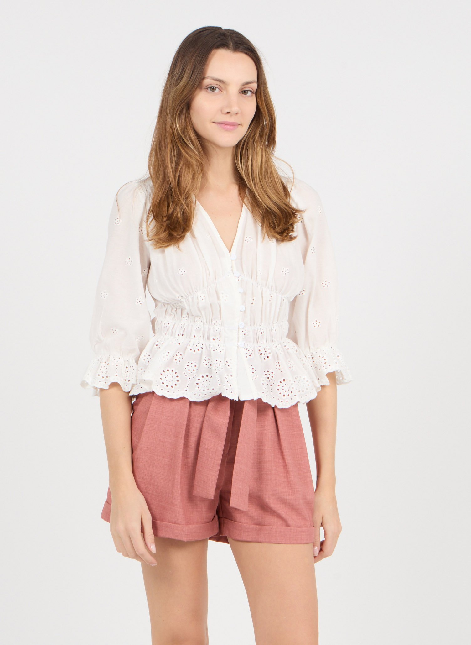 Sale Broderie Anglaise Peplum Top White 