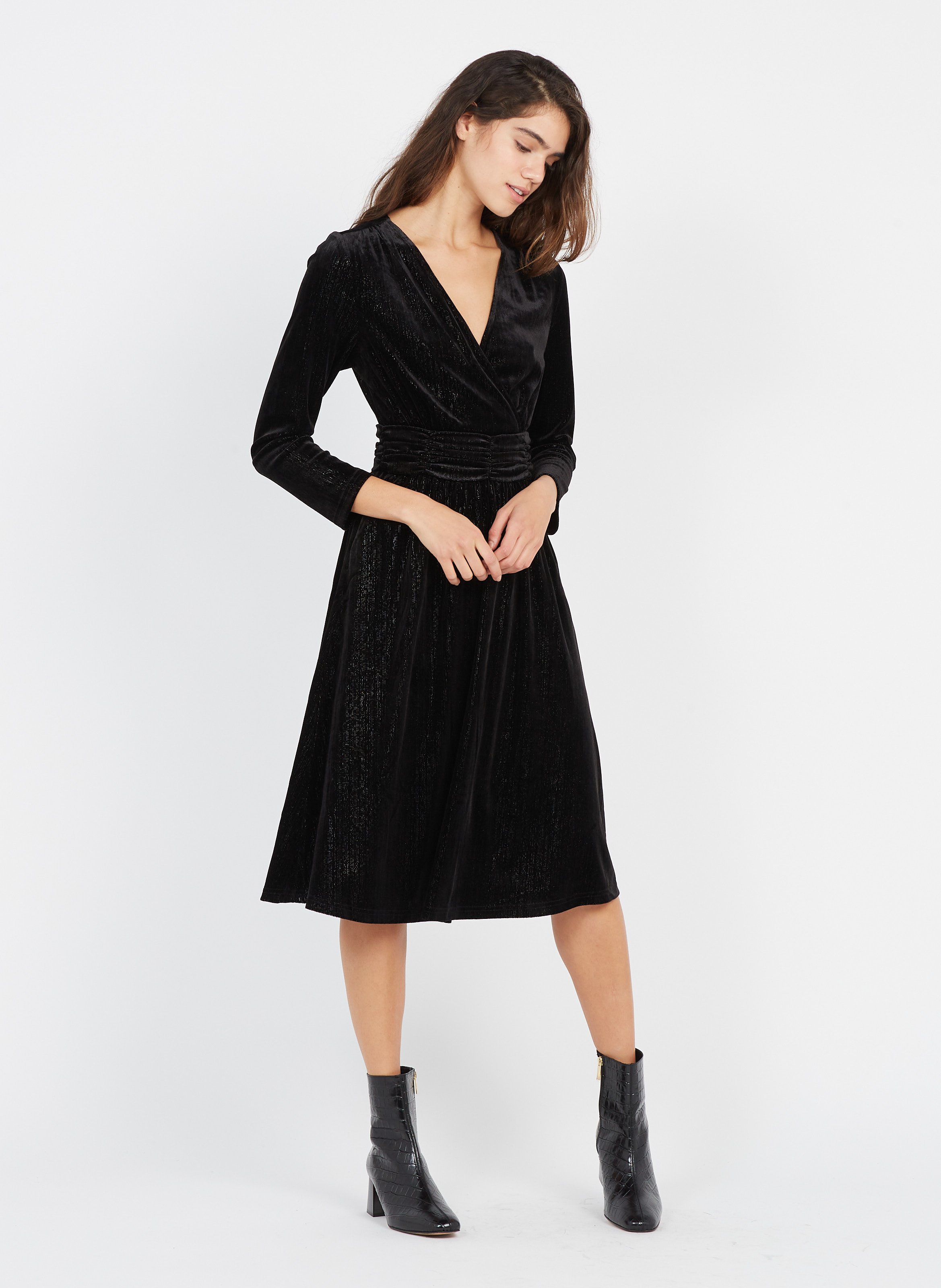 black velvet midi dress