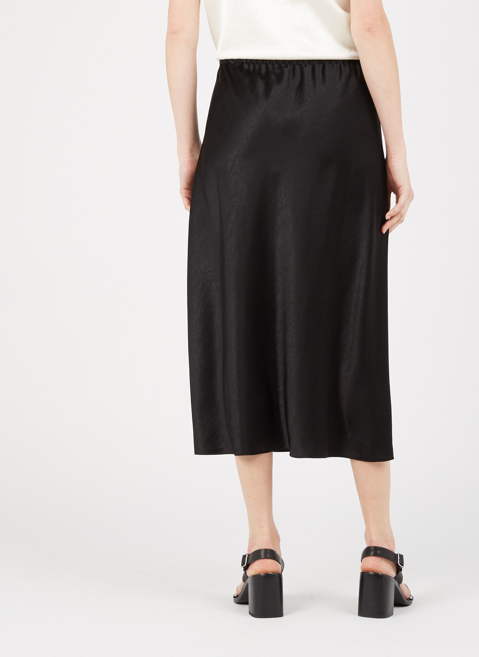 black silk midi skirt