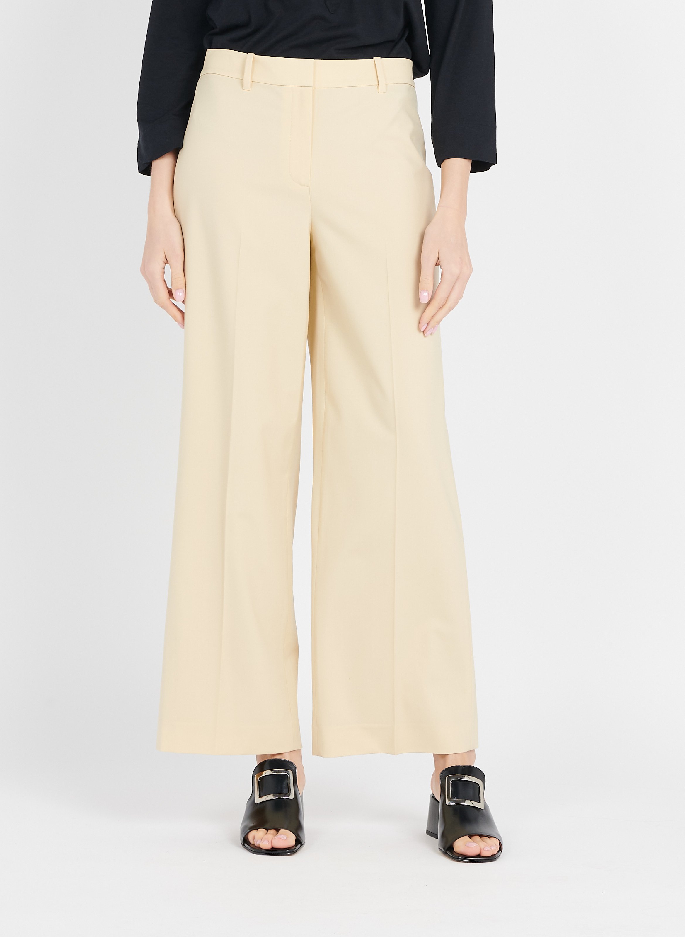 Sale Wide-leg Wool Pants Butter Yellow 