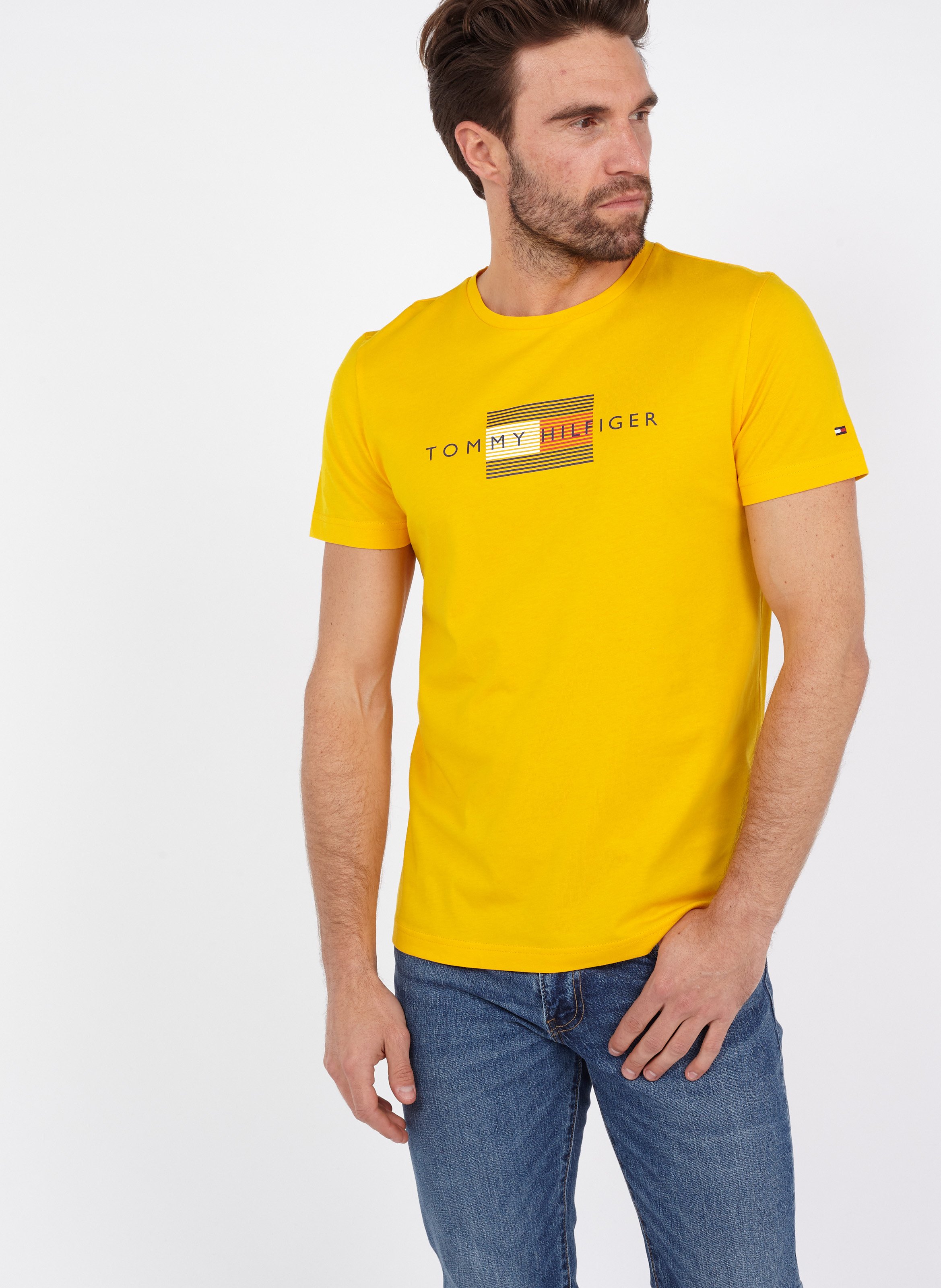 Regular-fit Round-neck Cotton T-shirt With Screen Print Yellow Tommy  Hilfiger - Men | Place des Tendances