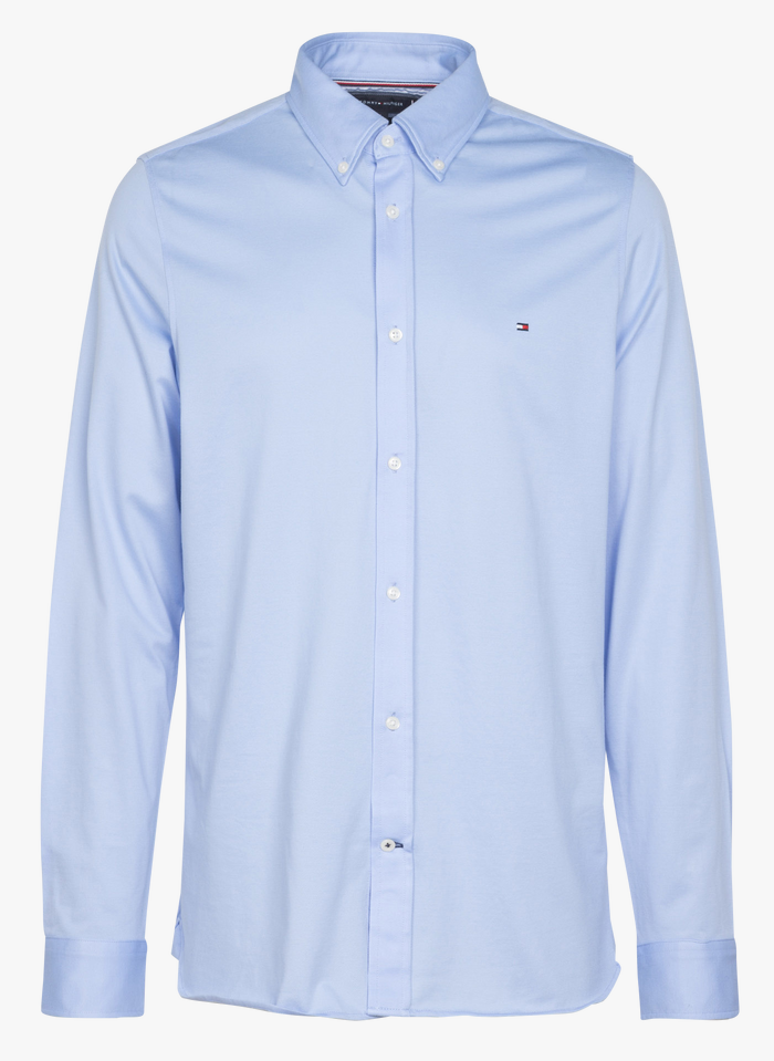TOMMY HILFIGER Blue Slim-fit organic cotton-blend shirt with button-down collar