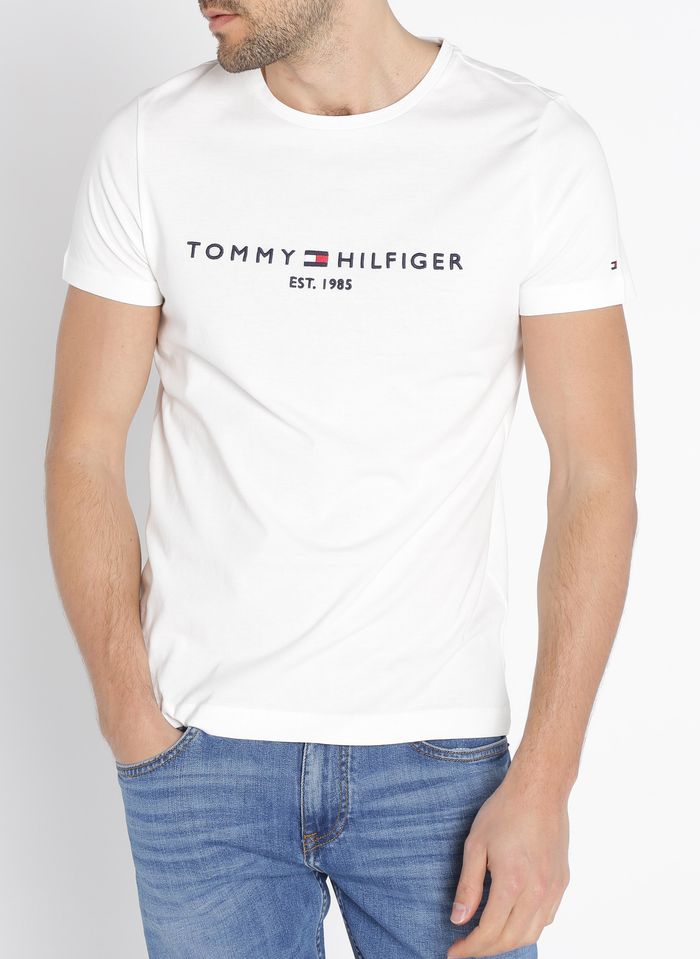 Slim-fit Round-neck Embroidered Organic Cotton T-shirt White Hilfiger - Men | Place des Tendances