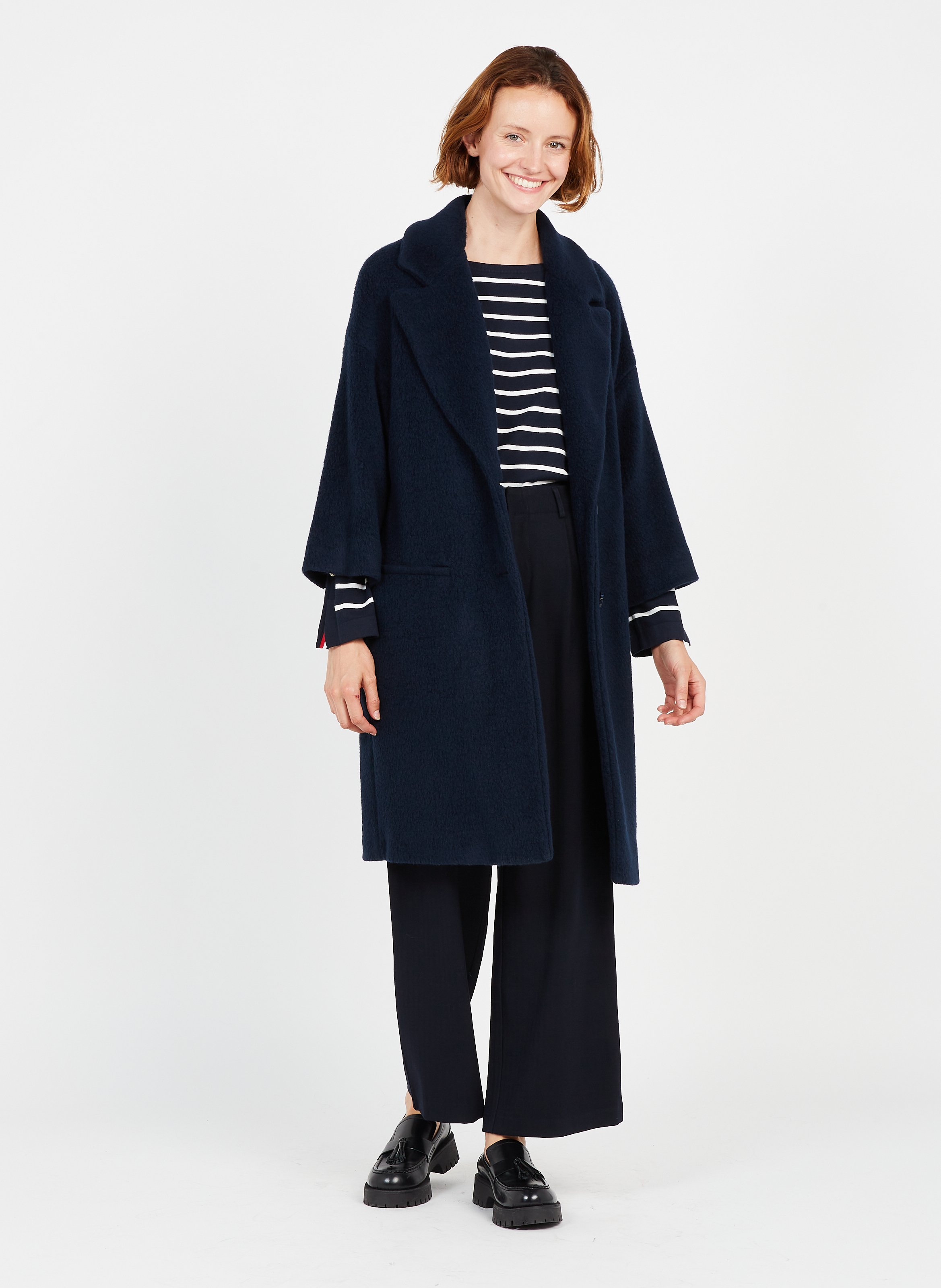 blue wool blend coat