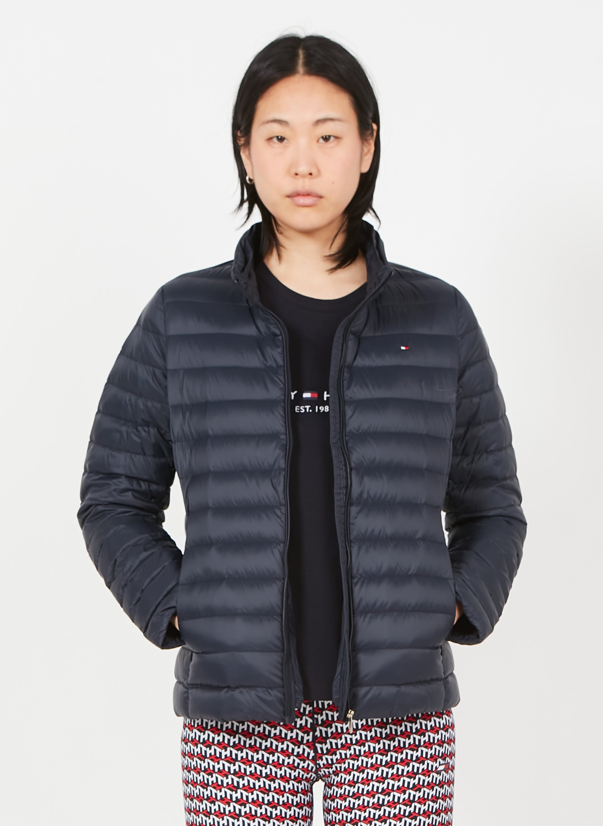 tommy hilfiger blue puffer jacket women's