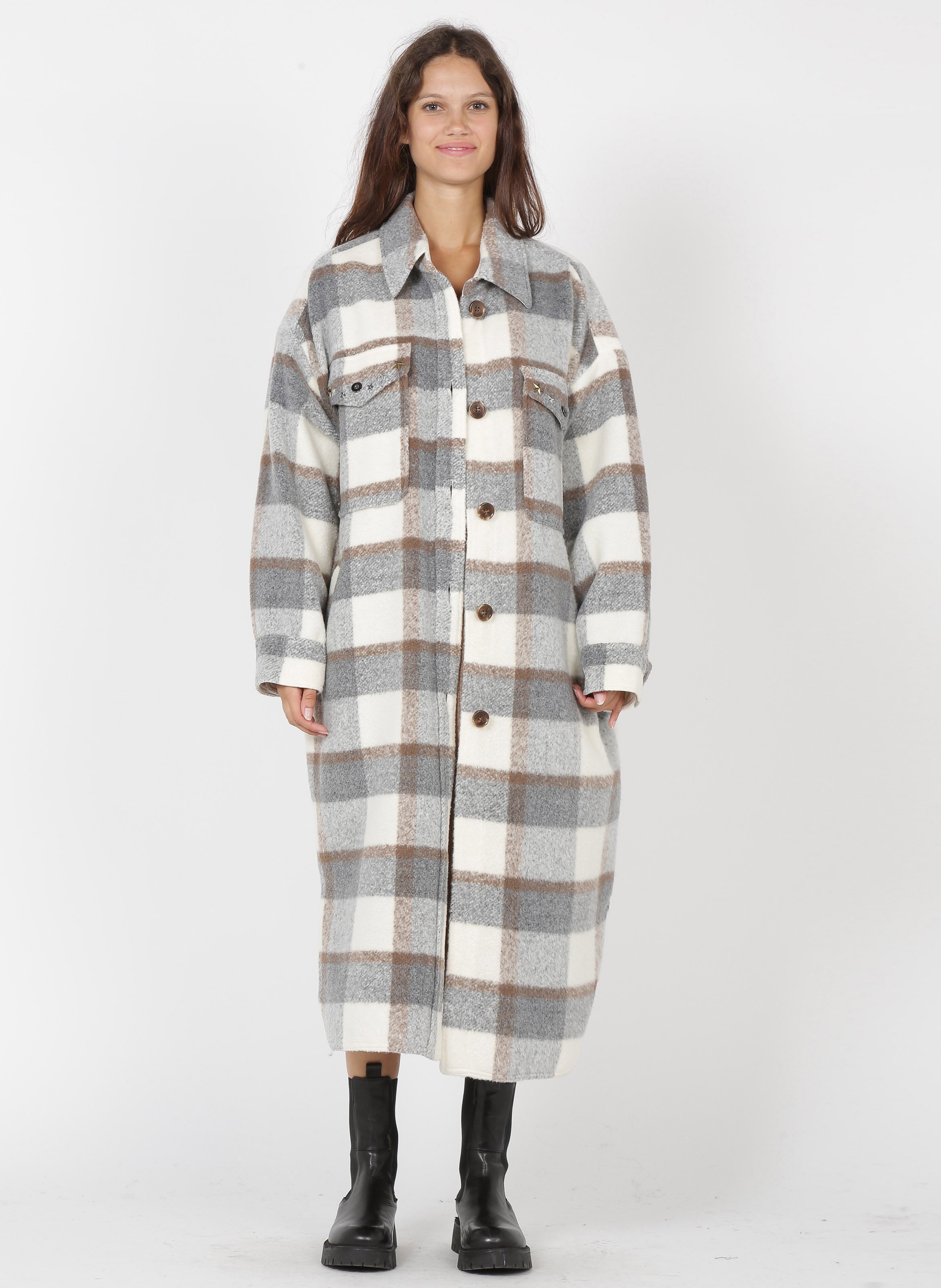 womens grey check coat