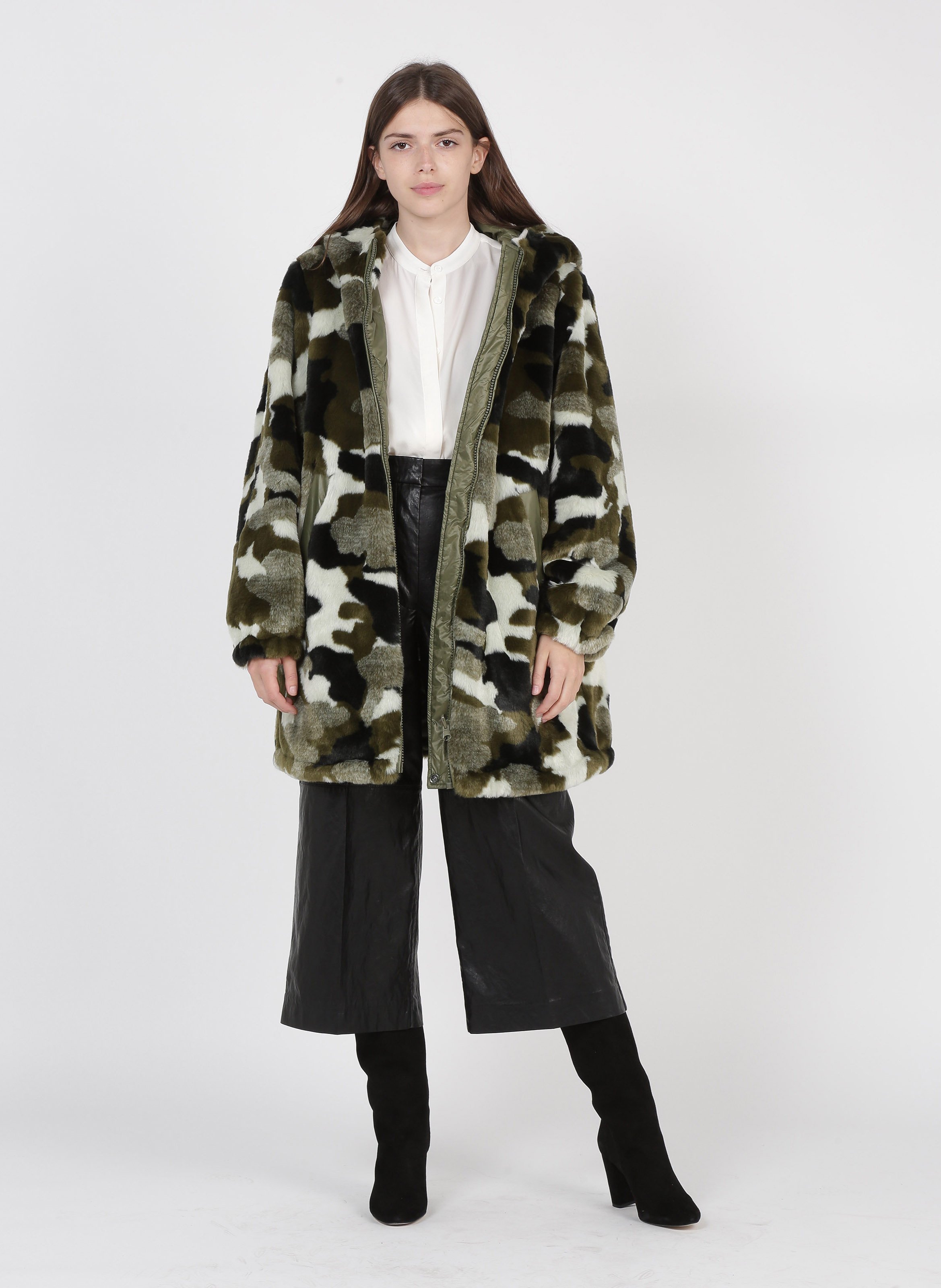 camouflage fur hood coat