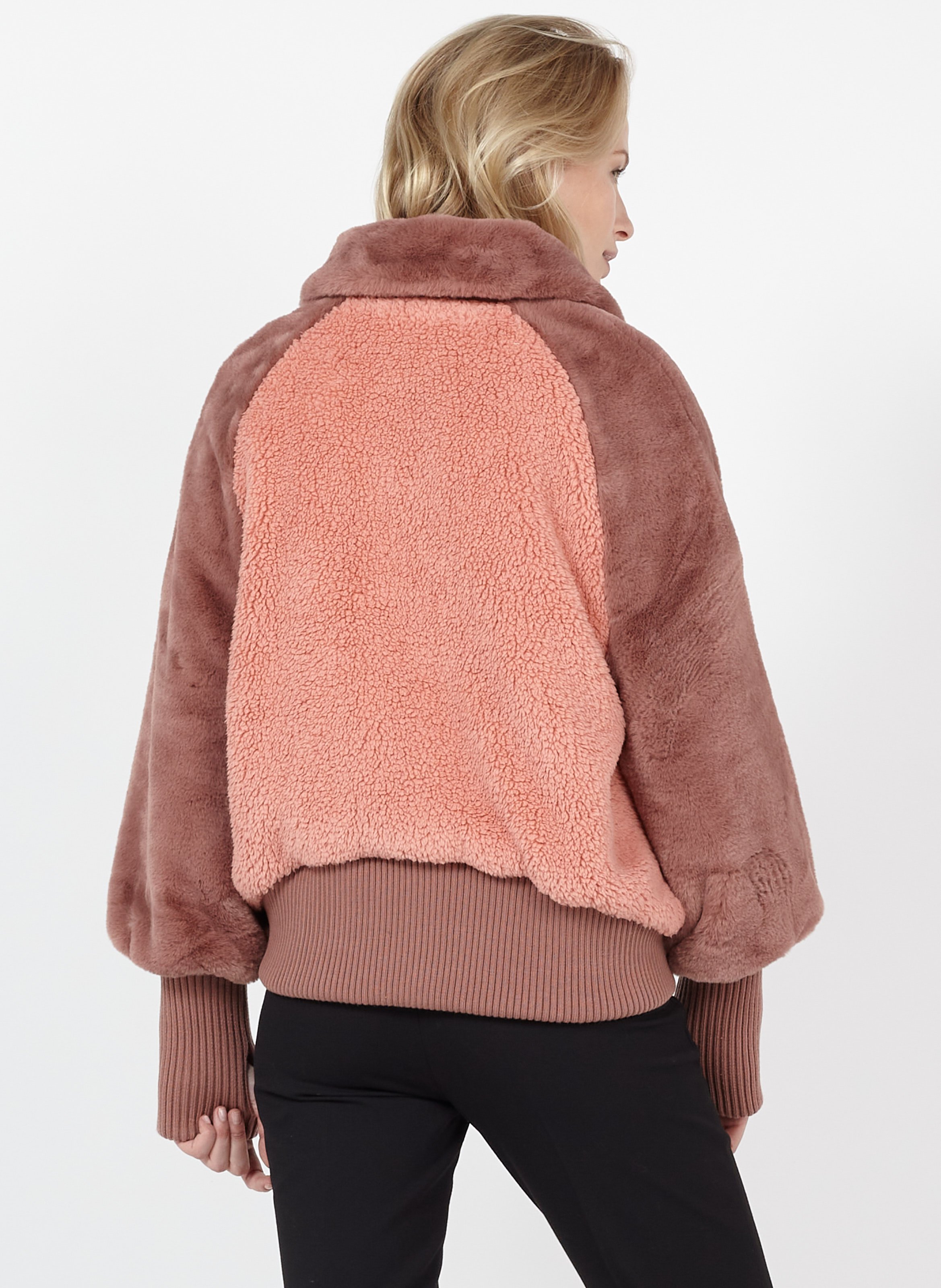 faux shearling jacket pink