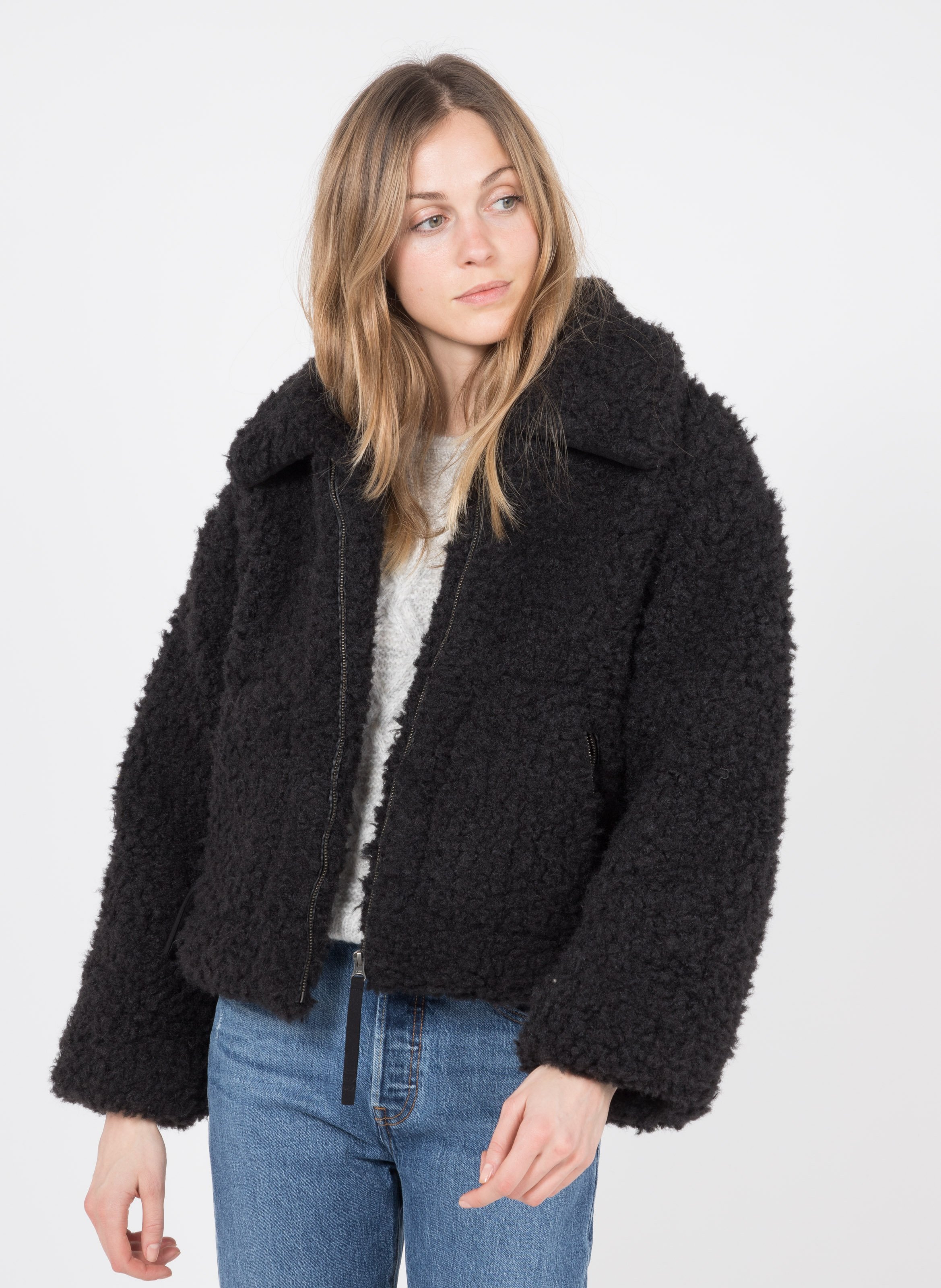 black sherpa puffer jacket