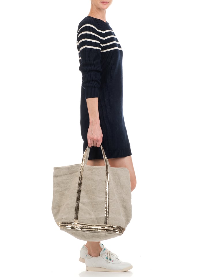 Large Sequin embroidered Linen Tote Bag Sable Vanessa Bruno Women Large Sequin embroidered Linen Tote Bag Sable Vanessa Bruno Women