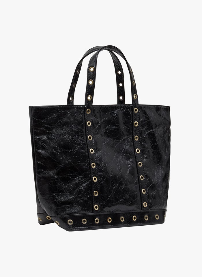Crackled Leather Tote Bag With Eyelets Noir Vanessa Bruno Women