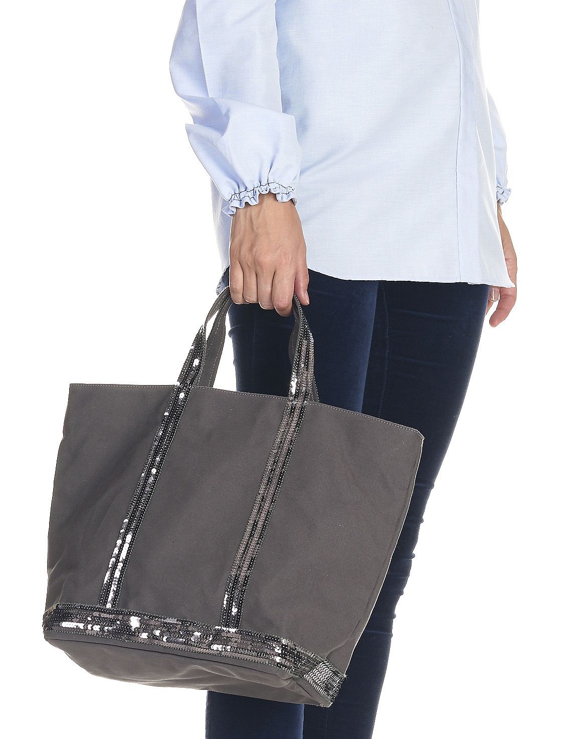 Grey Medium canvas and sequin tote bag