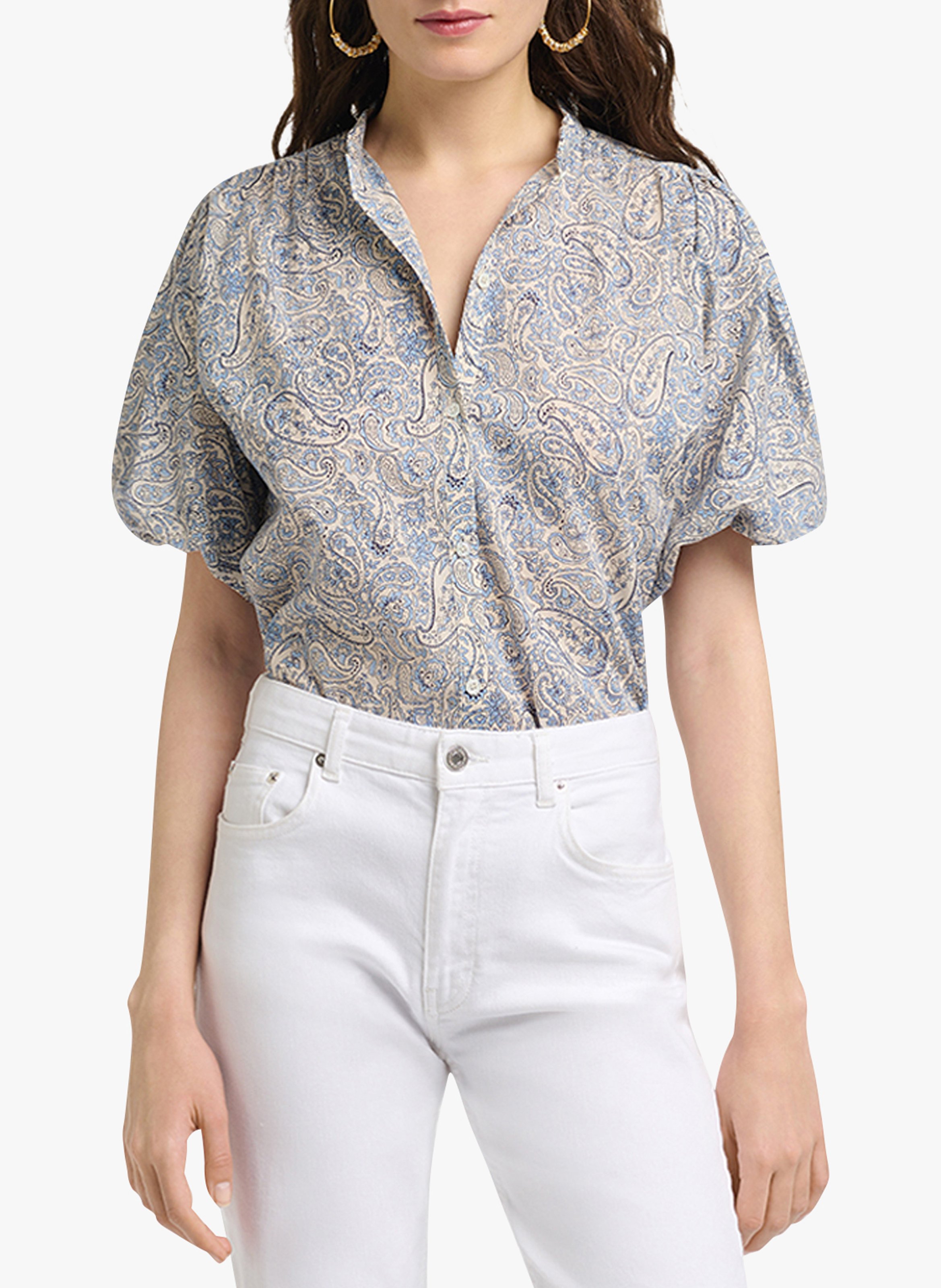Sale Printed Cotton Shirt With Mandarin 