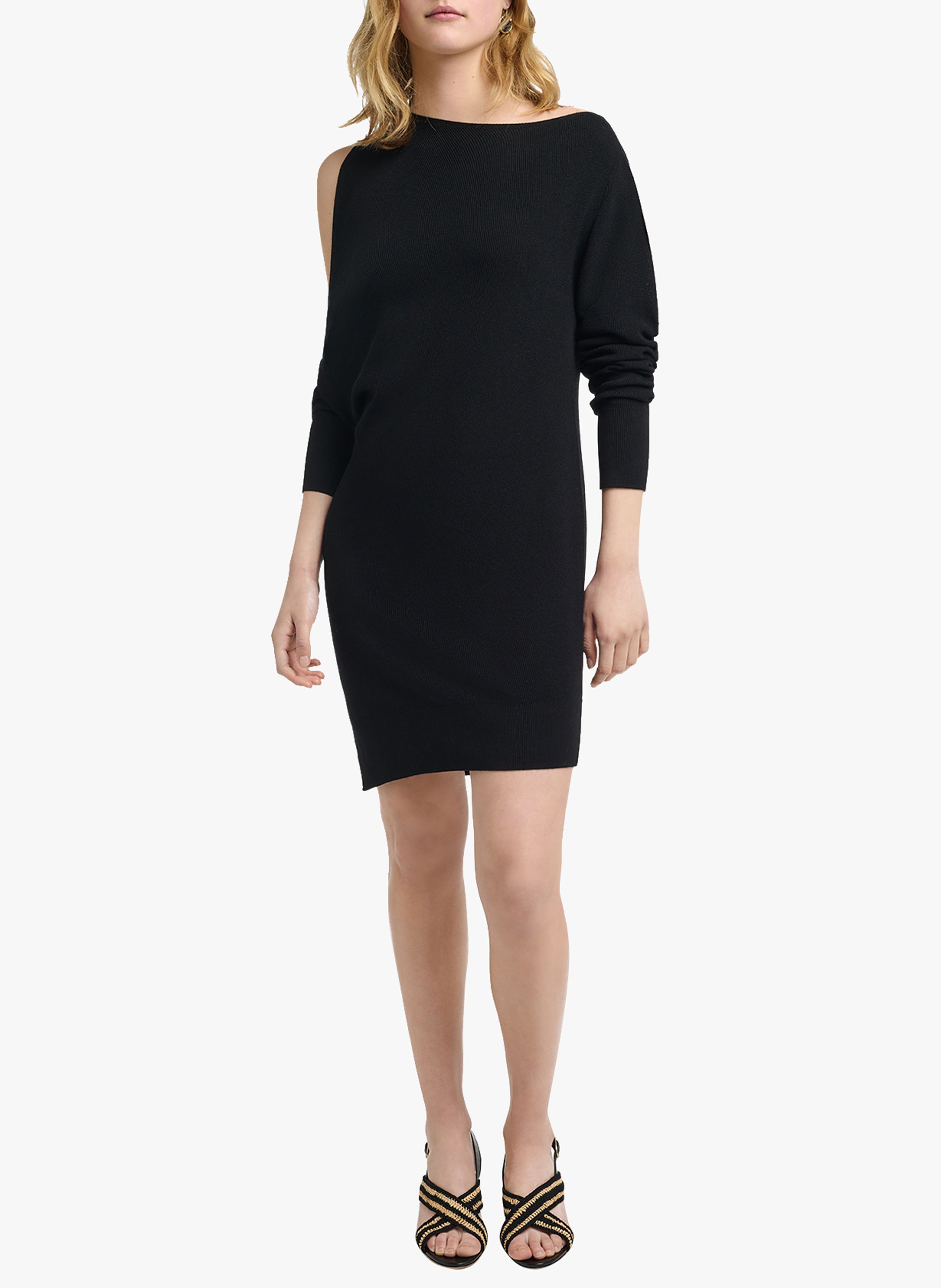 black boat neck sheath dress