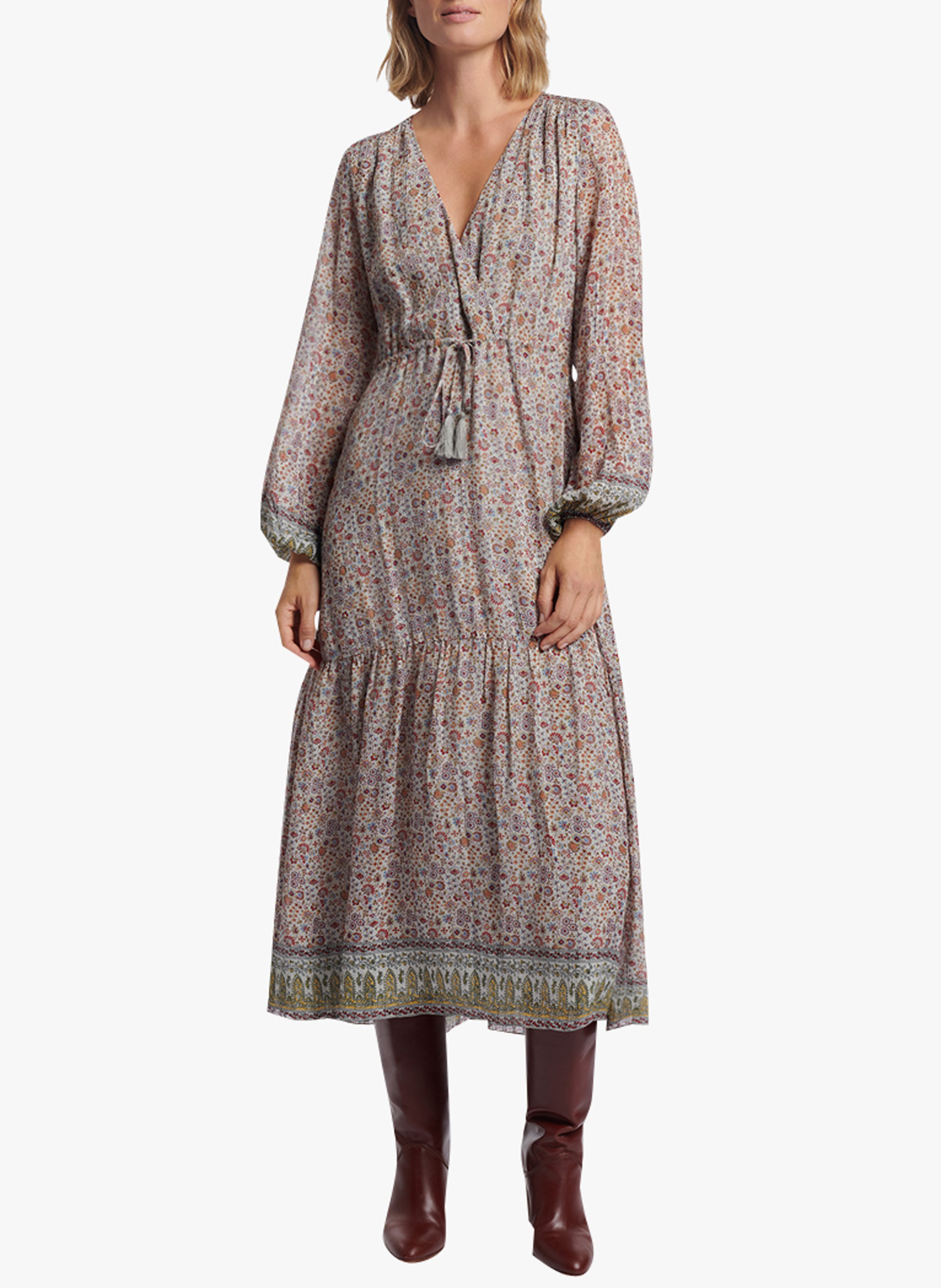 grey silk midi dress