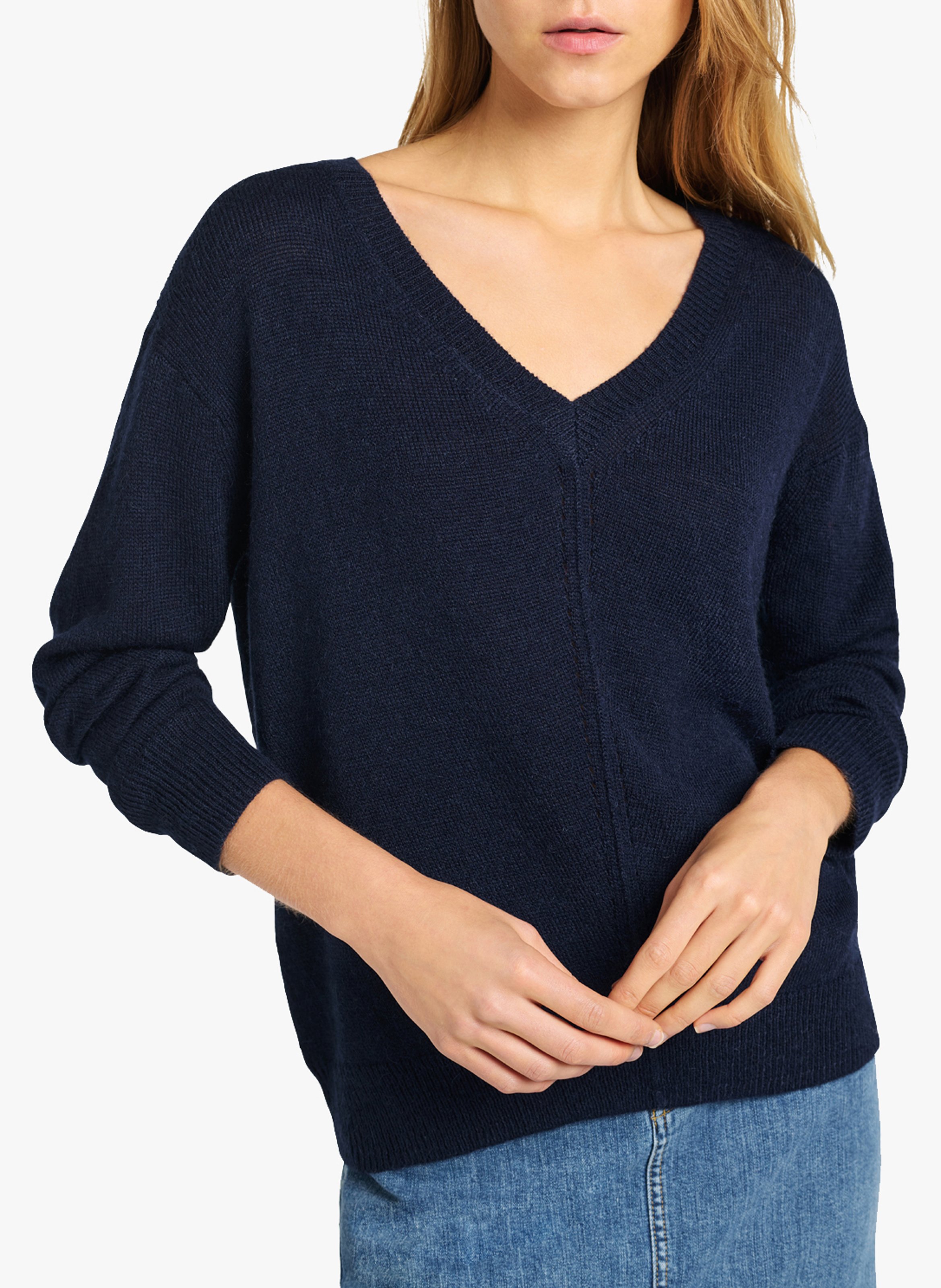 women's navy blue v neck sweater